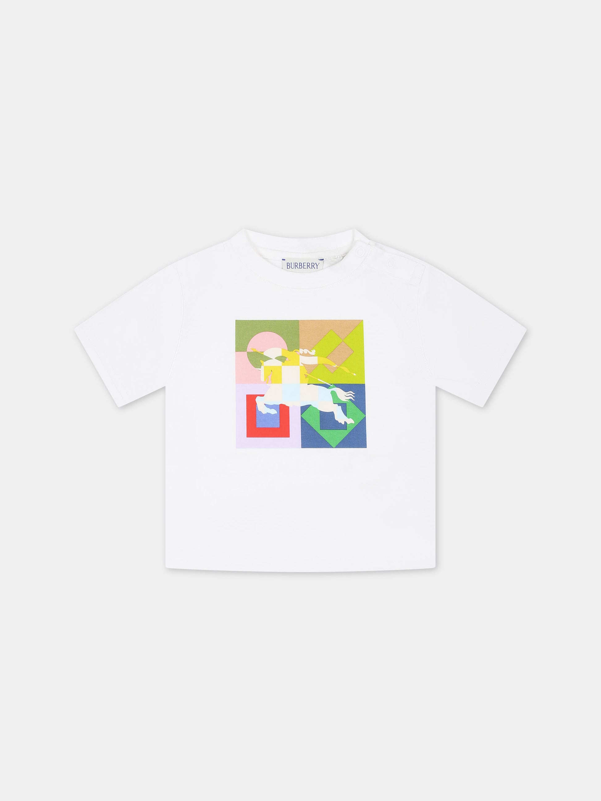 T-shirt bianca per neonato con stampa e cavaliere equestre,Burberry Kids,8079790 A1464