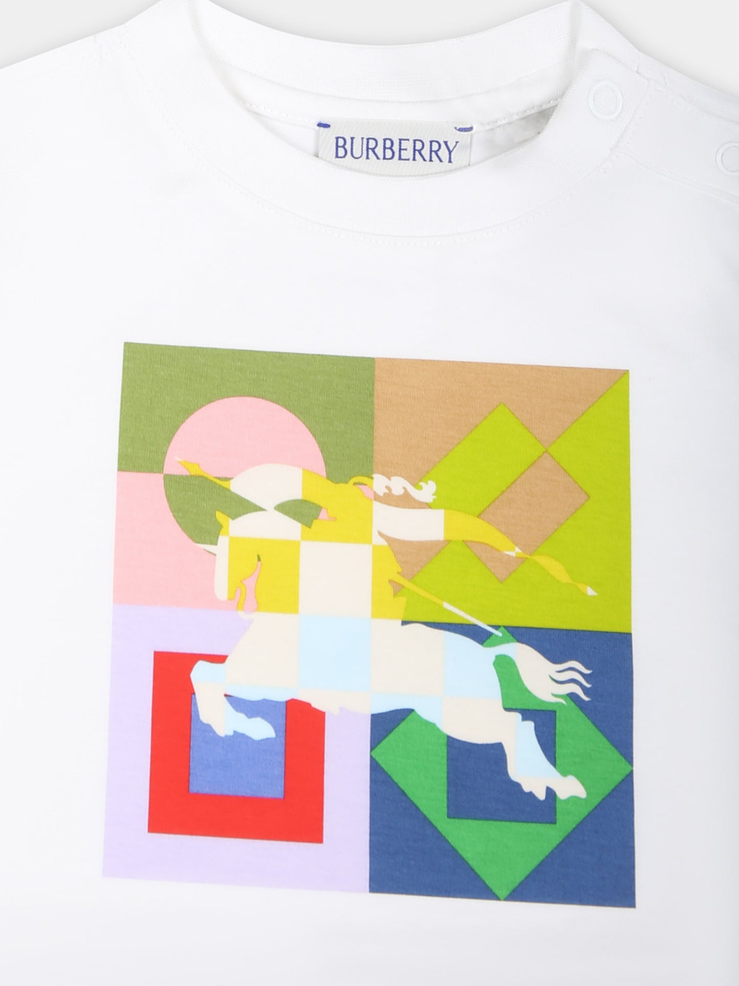 T-shirt bianca per neonato con stampa e cavaliere equestre,Burberry Kids,8079790 A1464