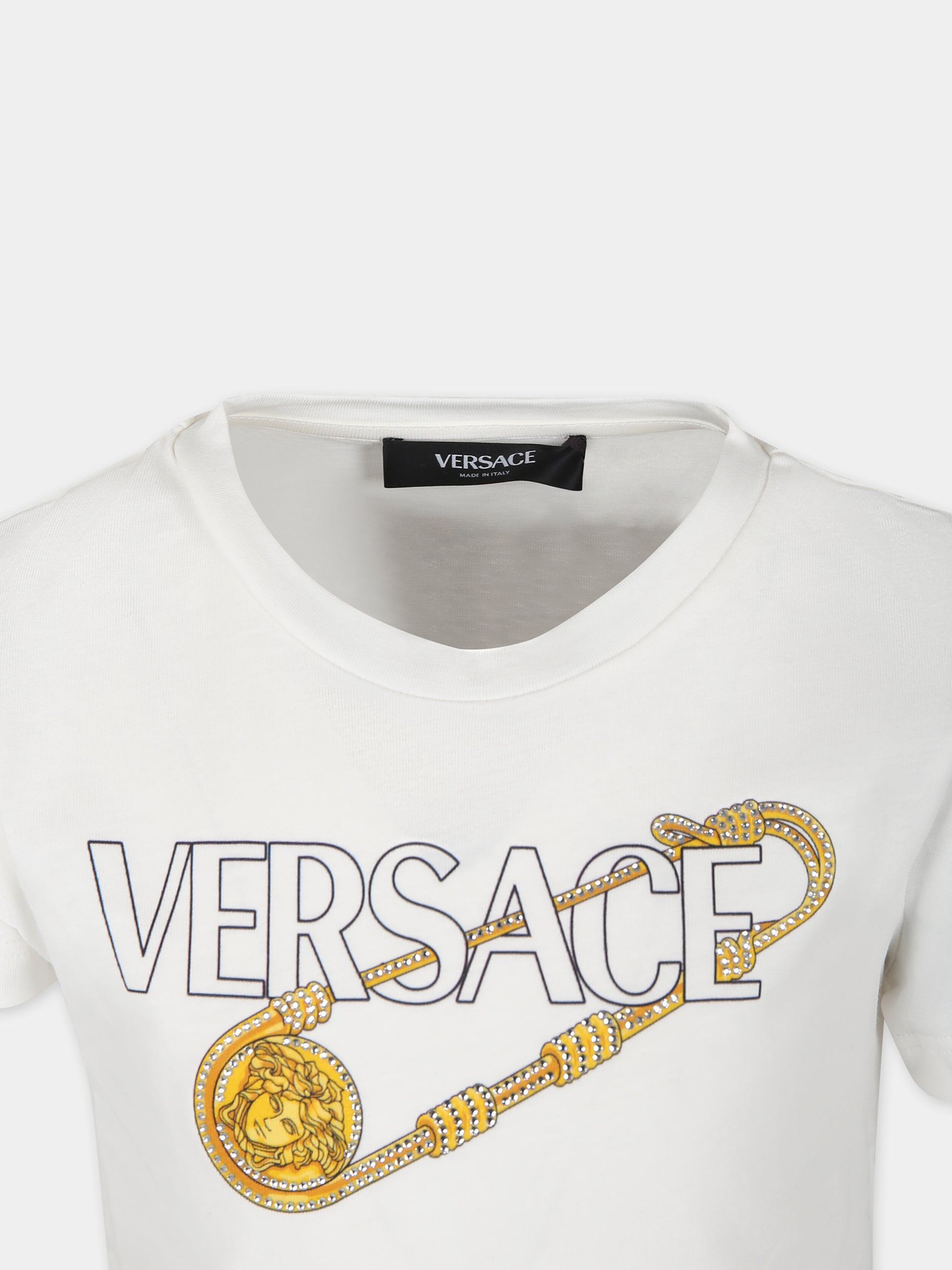 T-shirt bianca per bambina con logo,Versace,1000052 1A10218 2W100