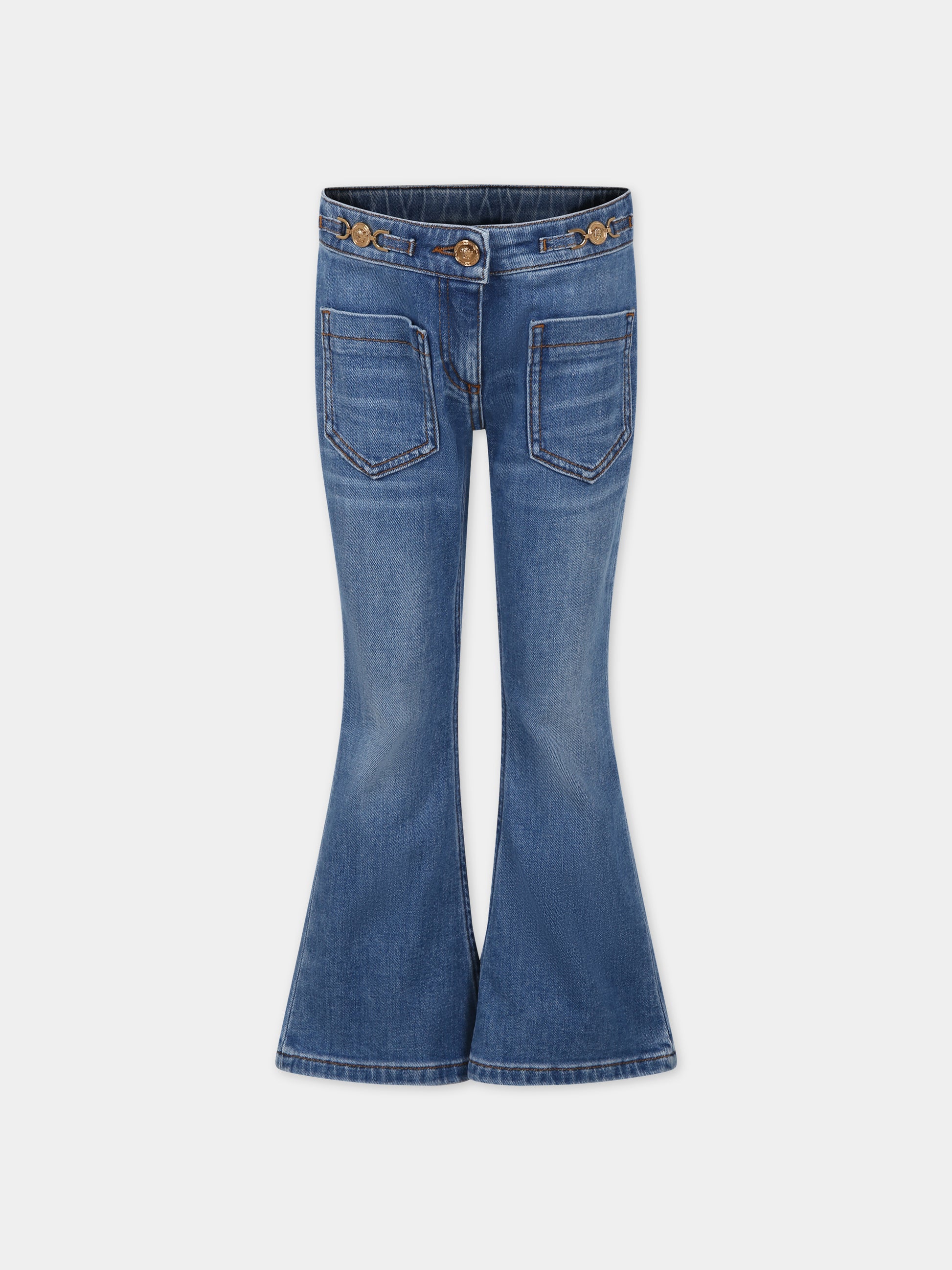 Jeans per bambina con inserti dorati,Versace,1013772 1A09660 1D030