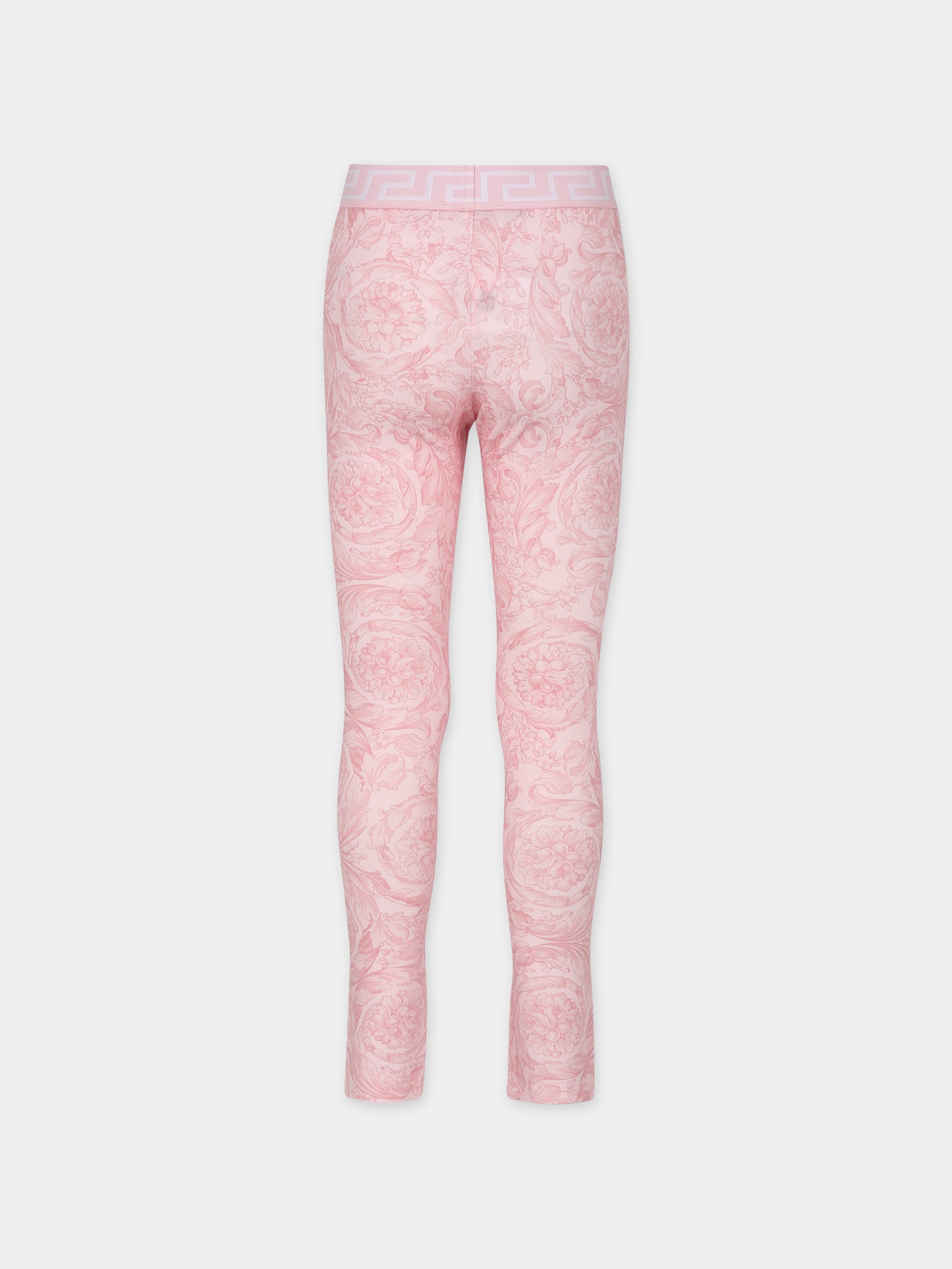 Leggings rosa per bambina con stampa barocco all-over,Versace,1000364 1A10099 5P950