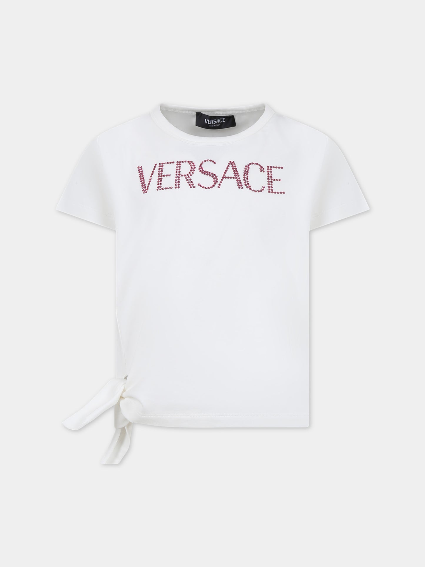 T-shirt bianca per bambina con logo,Versace,1009092 1A09707 2W310