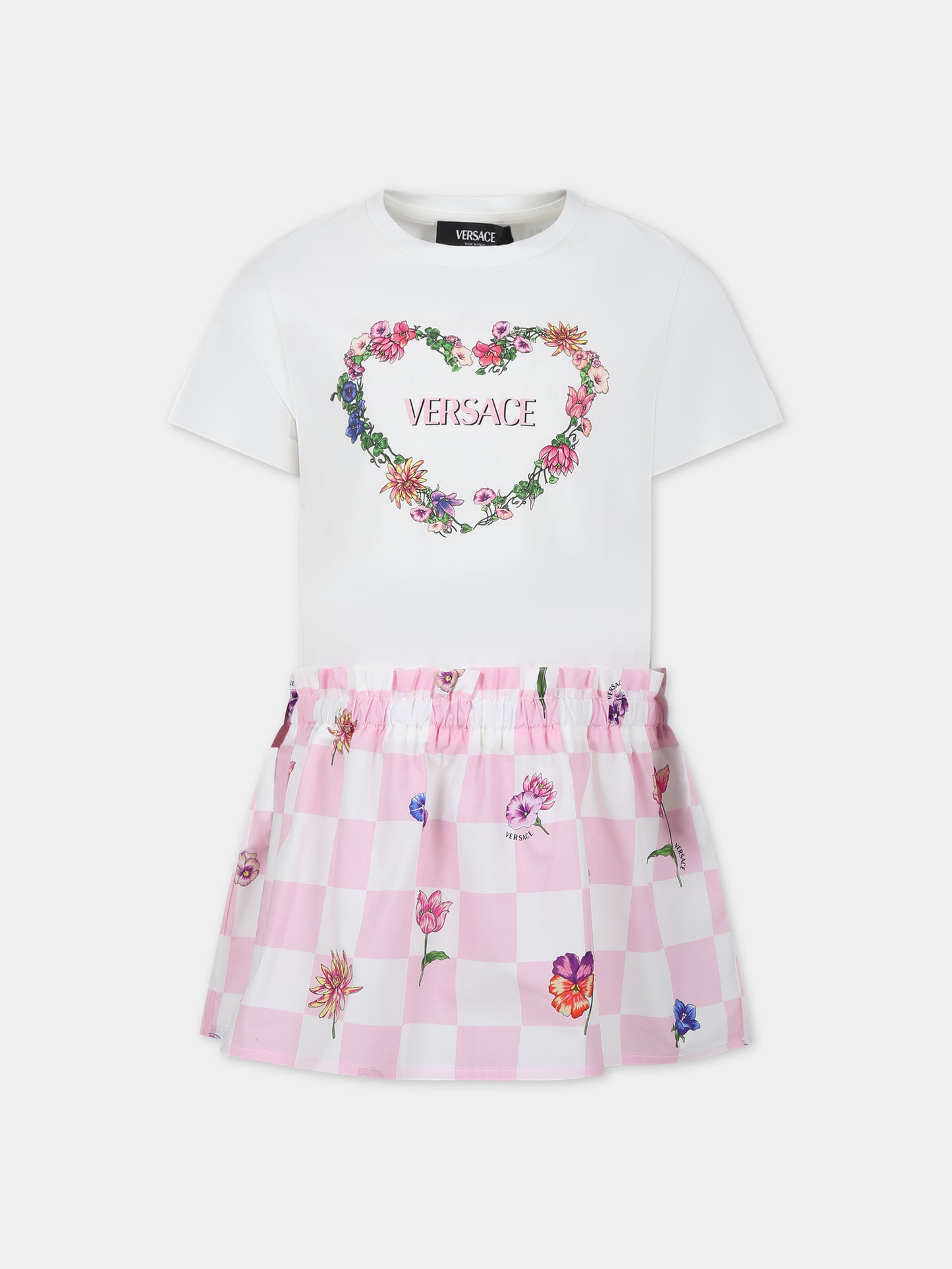 Vestito bianco per bambina con stampa multicolor,Versace,1011337 1A09683 6W650