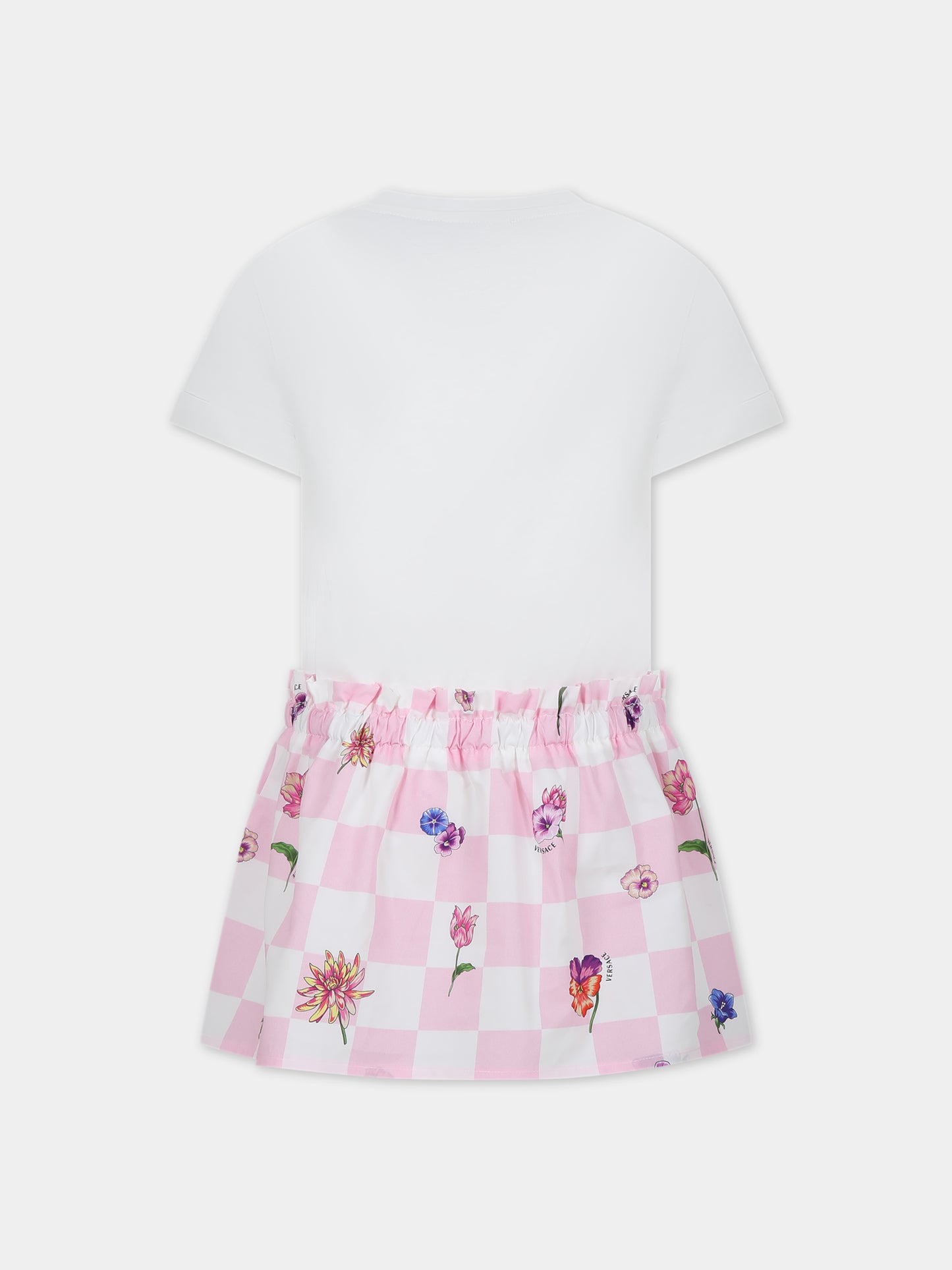 Vestito bianco per bambina con stampa multicolor,Versace,1011337 1A09683 6W650