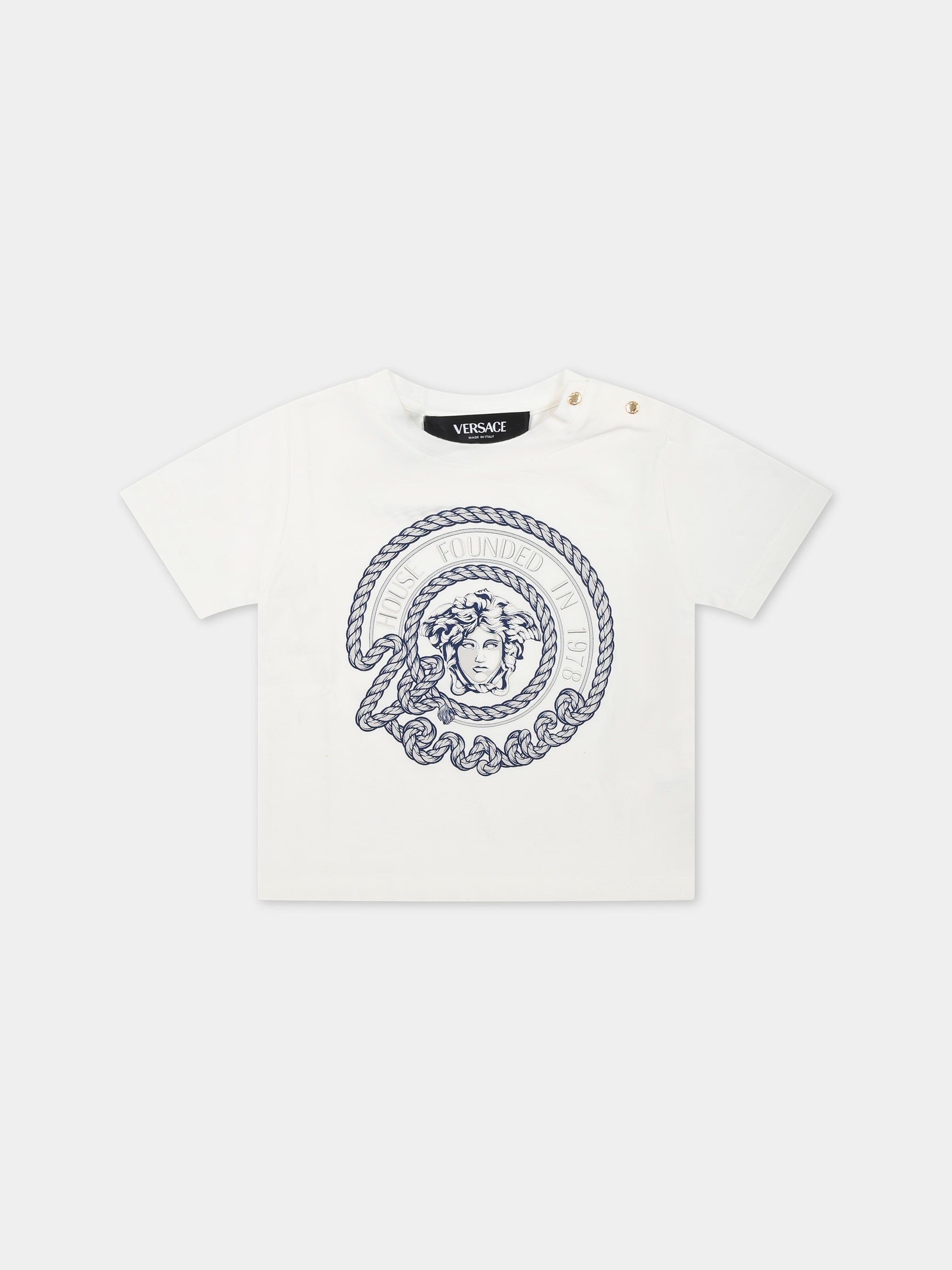 T-shirt bianca per neonato con logo Medusa,Versace,1000101 1A09942 2W070