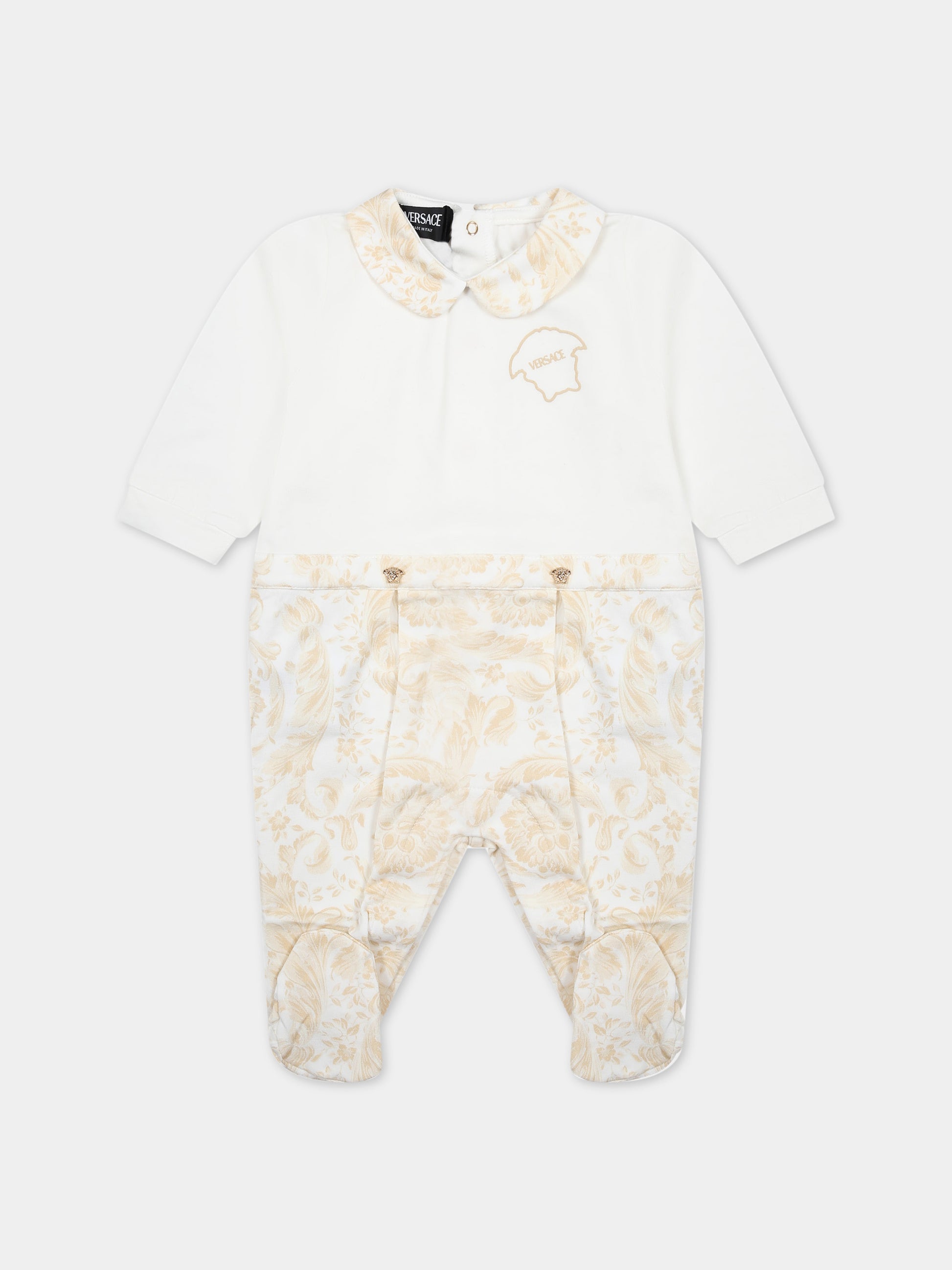 Tutina beige per neonato con stampa barocco,Versace,1013380 1A09540 2WJ70