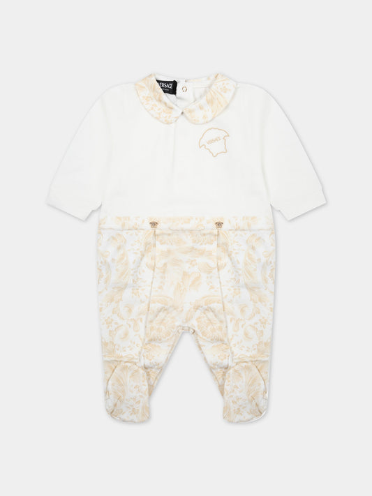 Tutina beige per neonato con stampa barocco,Versace,1013380 1A09540 2WJ70