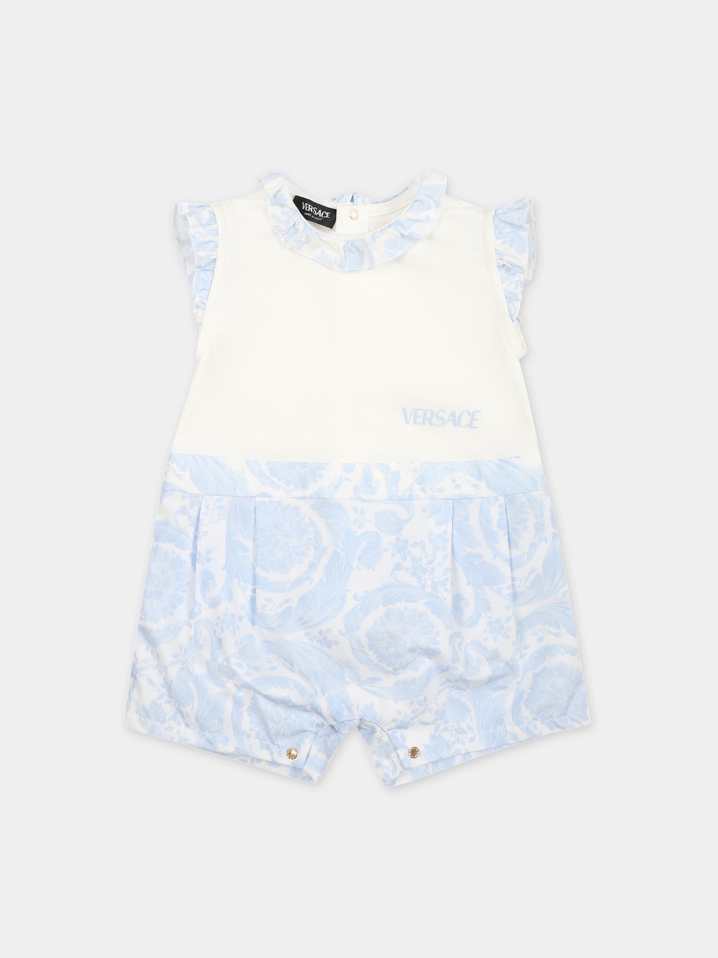Pagliaccetto celeste per neonato con stampa barocco,Versace,1012727 1A09531 2WK10