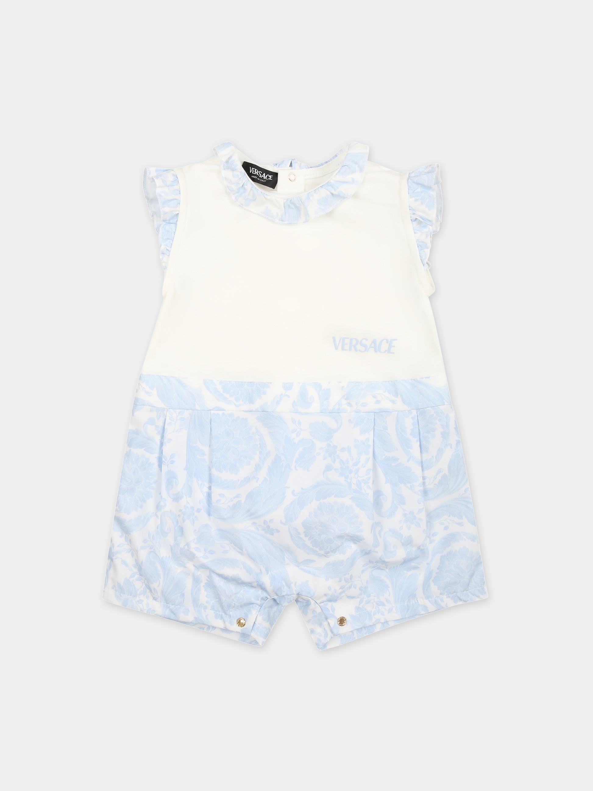 Pagliaccetto celeste per neonato con stampa barocco,Versace,1012727 1A09531 2WK10