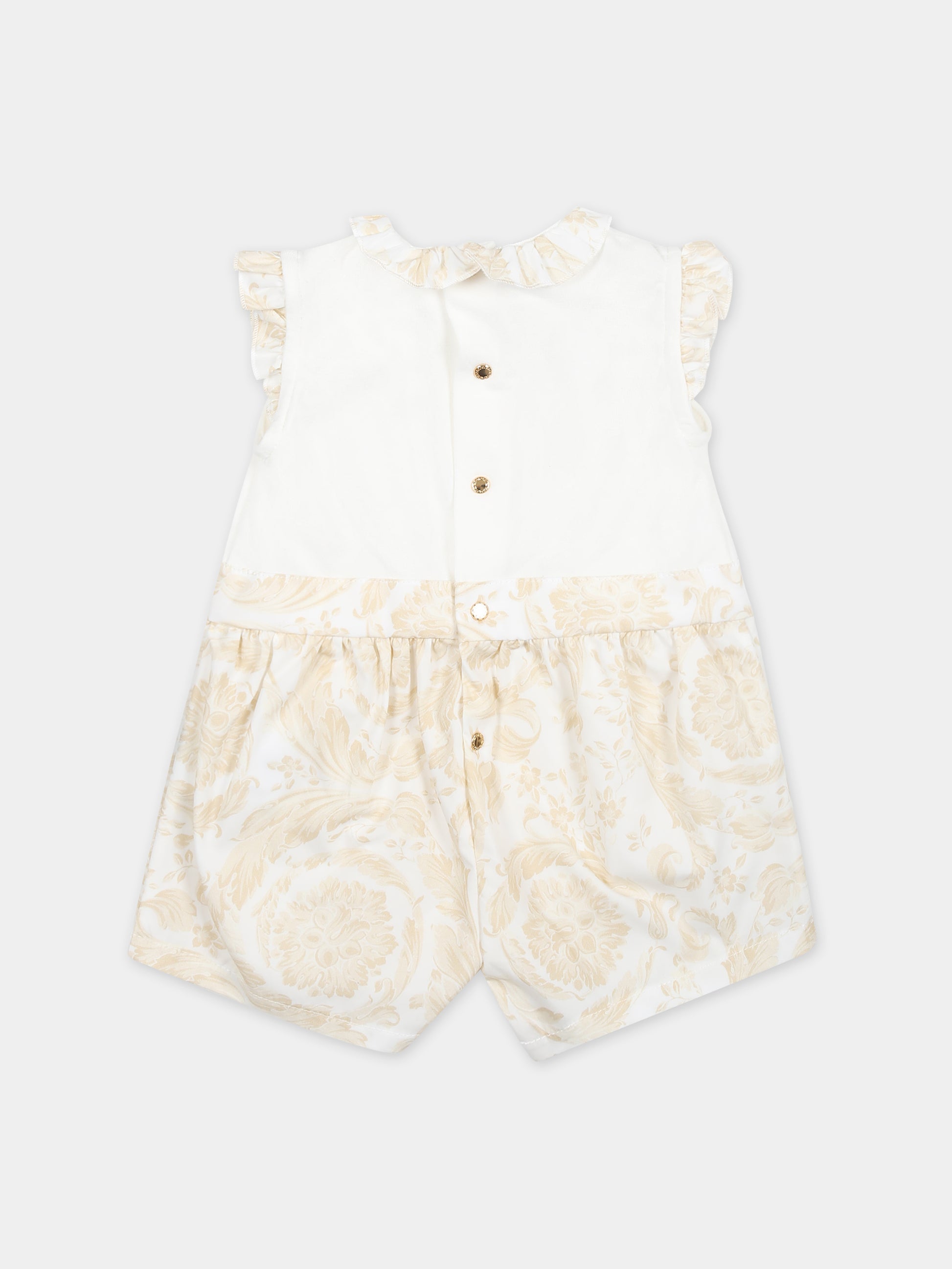 Pagliaccetto beige per neonato con stampa barocco,Versace,1012727 1A09531 2WJ70