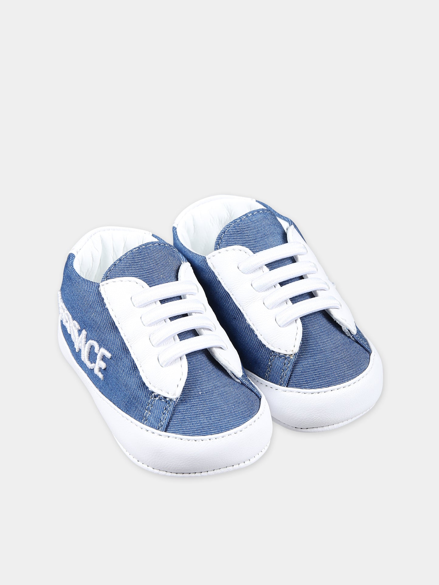 Sneakers in denim per neonati con logo,Versace,1008516 1A10065 2VE10