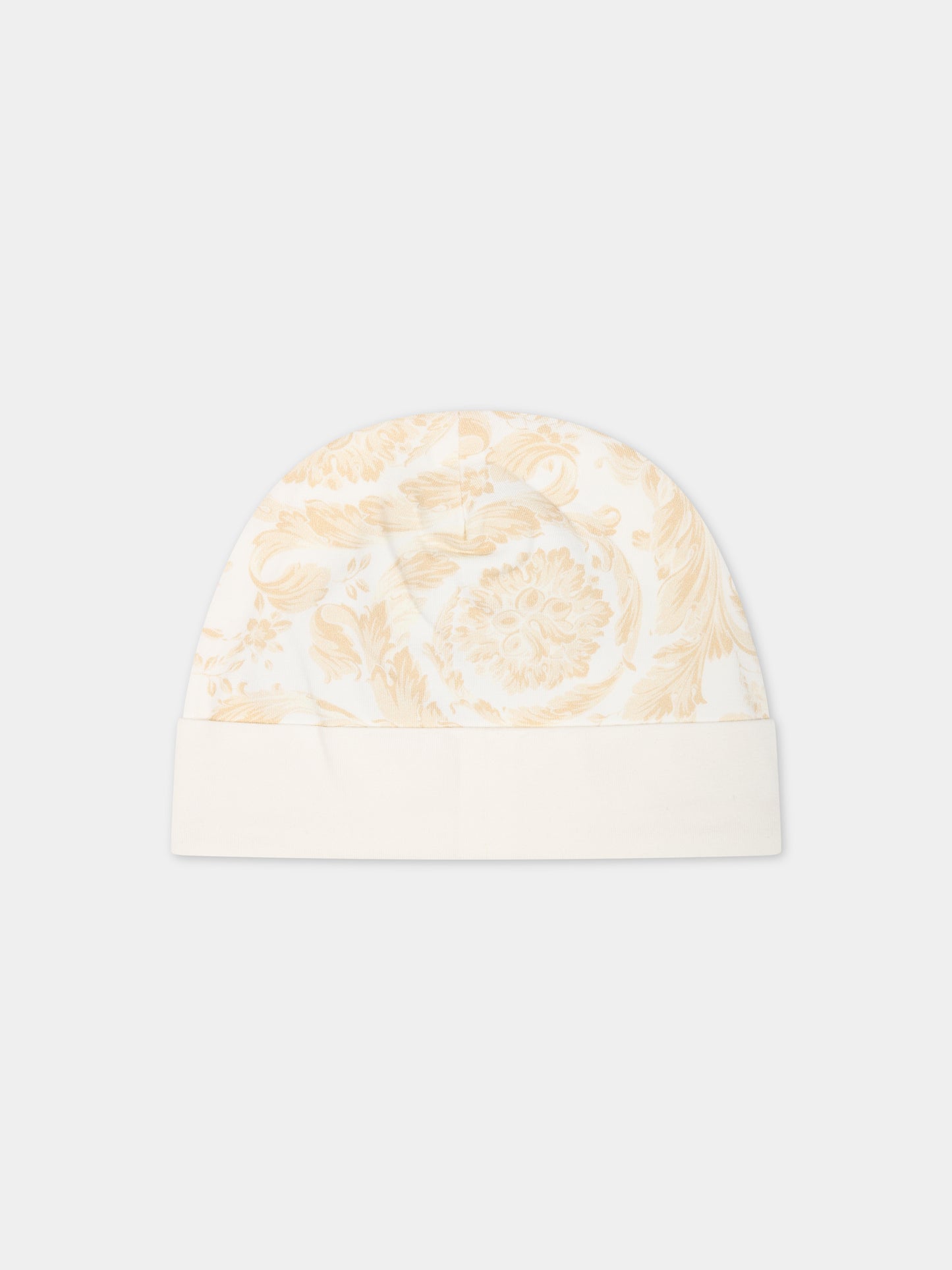 Cappello beige per neonato con stampa barocco,Versace,1000296 1A09525 2WJ70