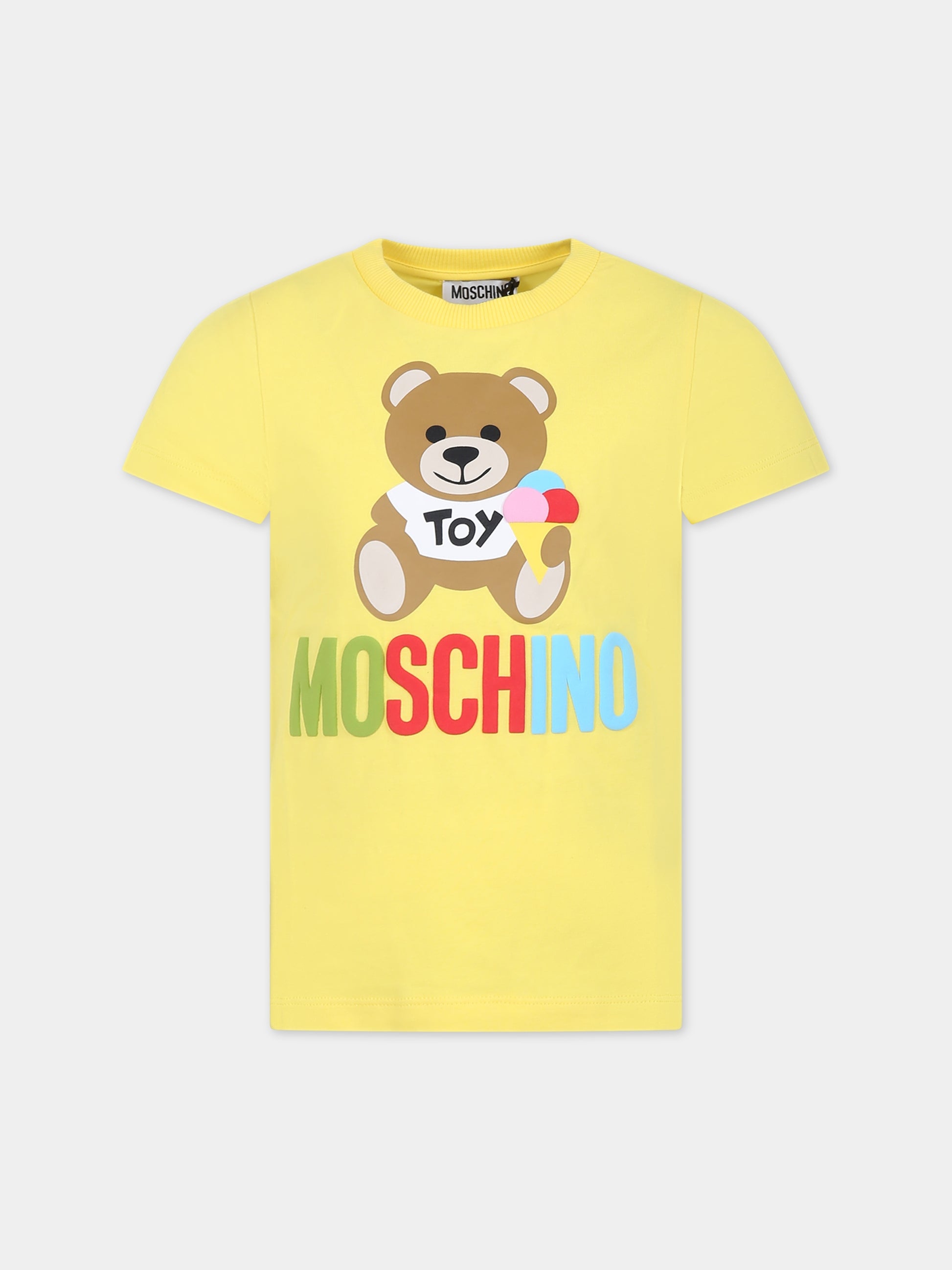 T-shirt giallo per bambini con logo e Teddy Bear,Moschino Kids,HNM03T LBA08 50162