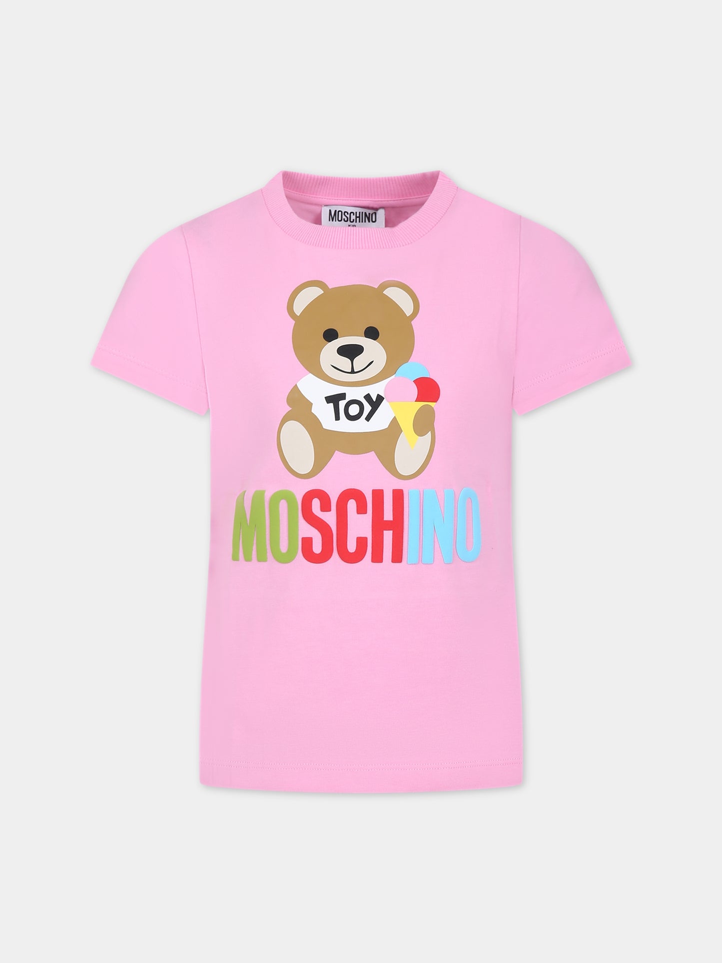 T-shirt rosa per bambini con logo e Teddy Bear,Moschino Kids,HNM03T LBA08 51473