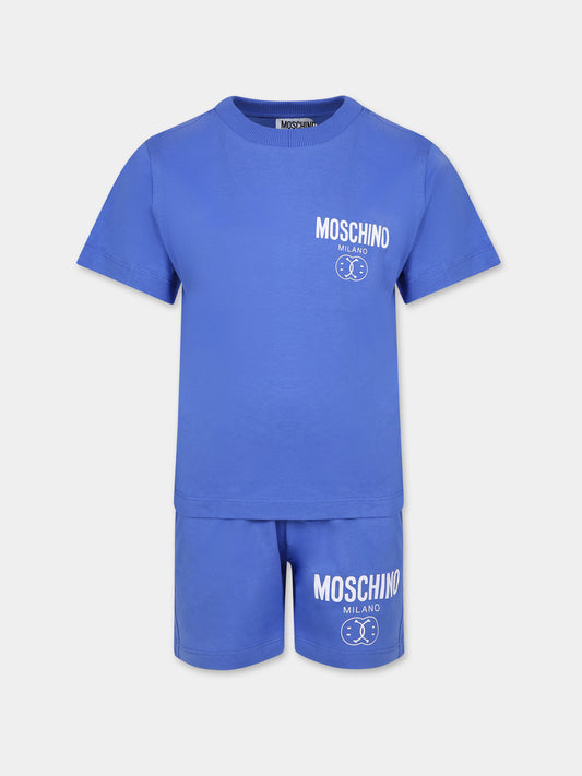 Completo blu per bambino con smile e logo,Moschino Kids,HUG00J LAA23 40640