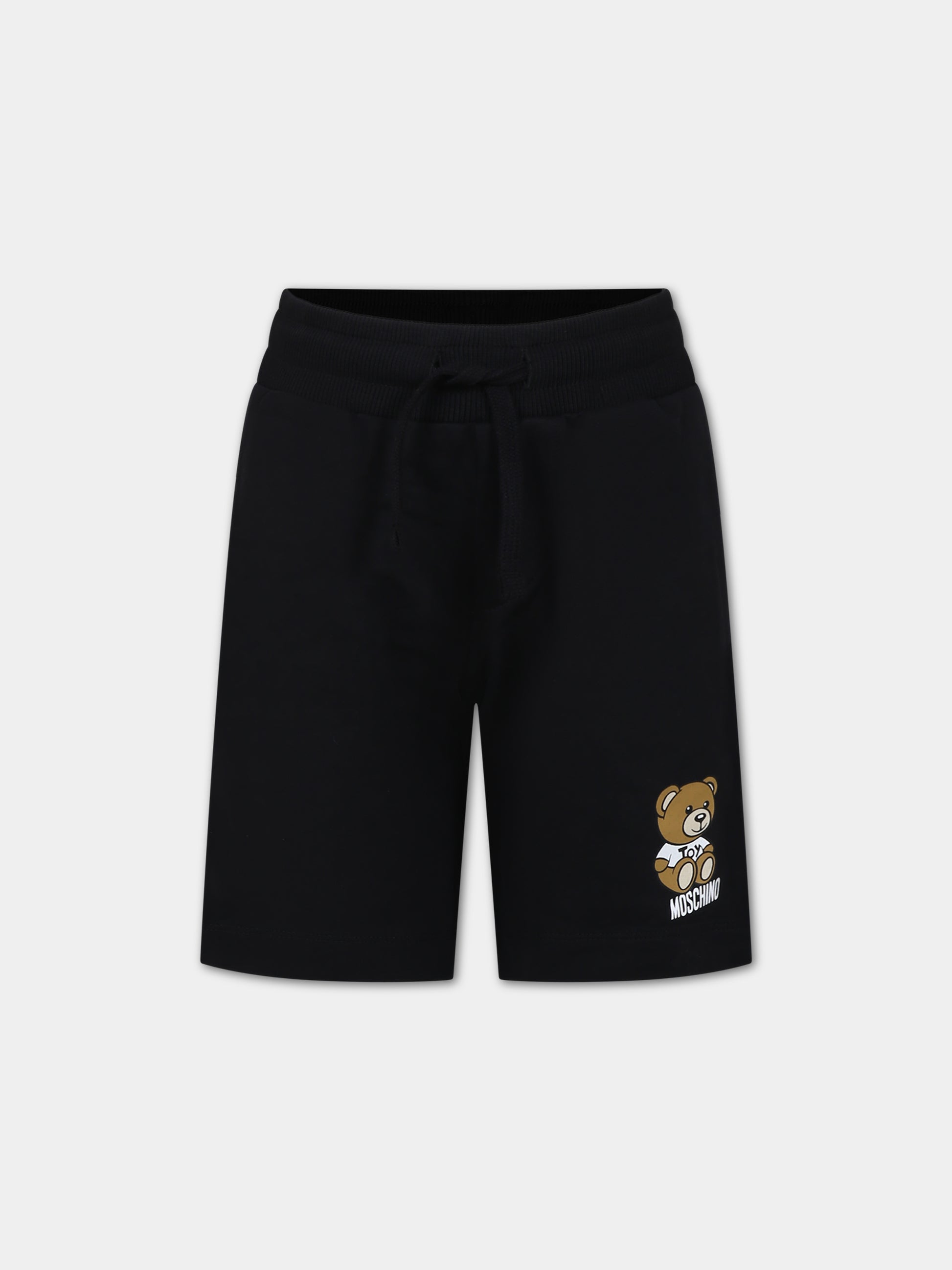 Shorts neri per bambino con Teddy Bear e logo,Moschino Kids,HUQ013 LCA19 60100