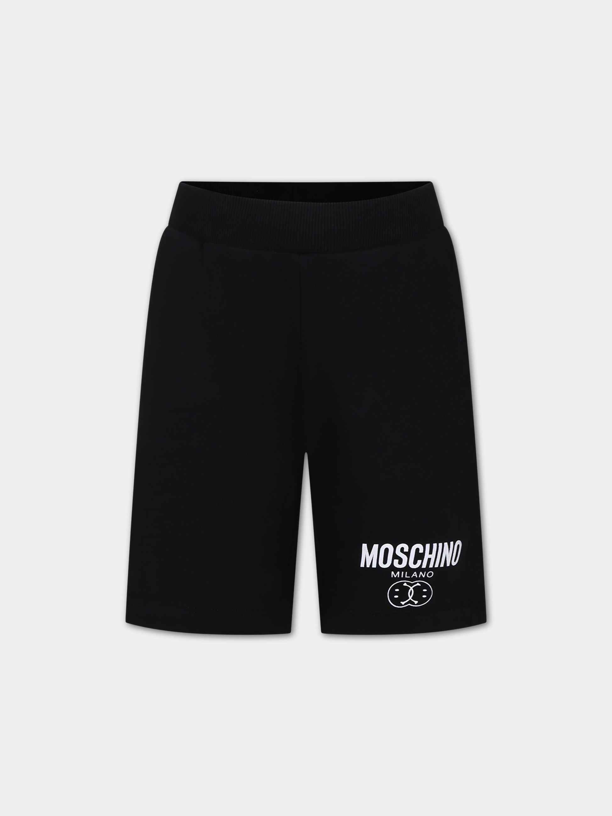 Shorts neri per bambino con smile  elogo,Moschino Kids,HUQ01A LCA32 60100