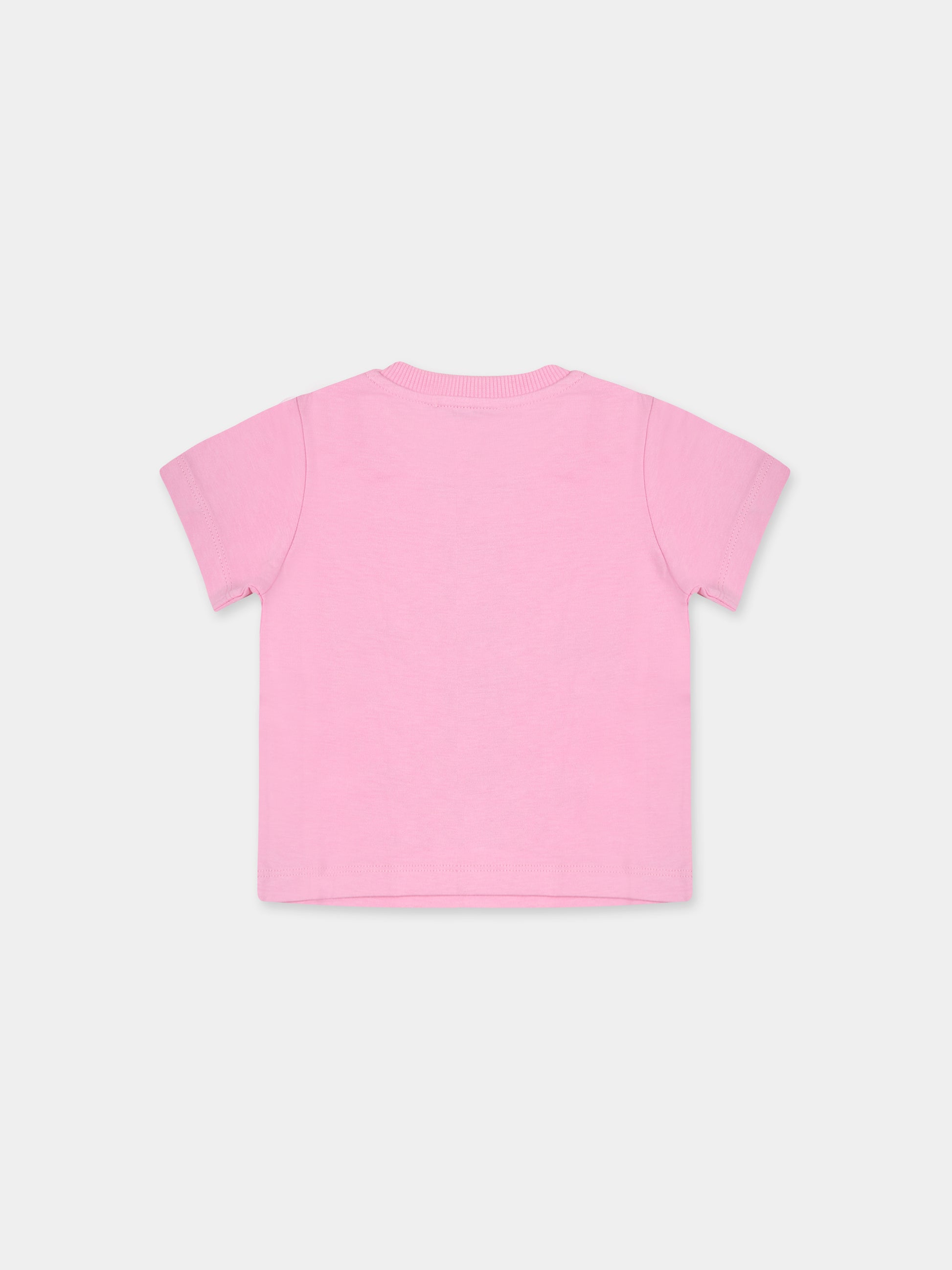 T-shirt rosa per neonata con Teddy Bear e logo,Moschino Kids,MMM032 LAA27 51473
