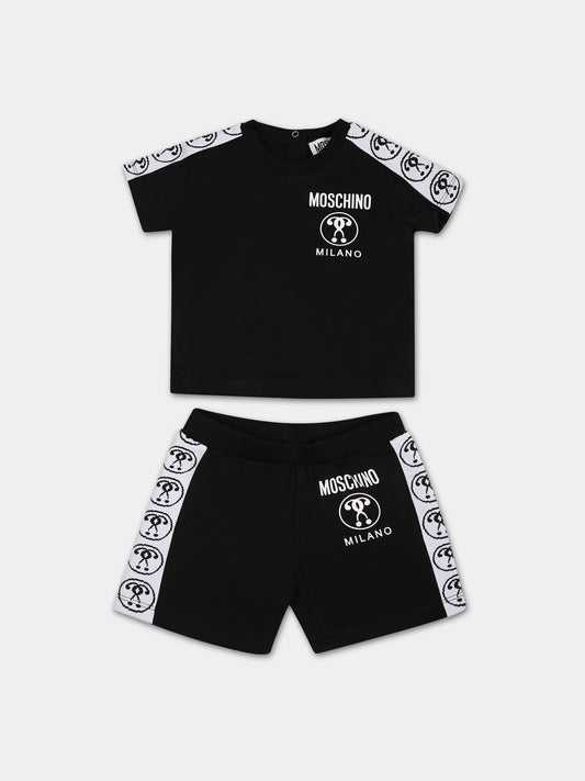 Completo nero per neonato con logo,Moschino Kids,MUG00Y LBA10 60100