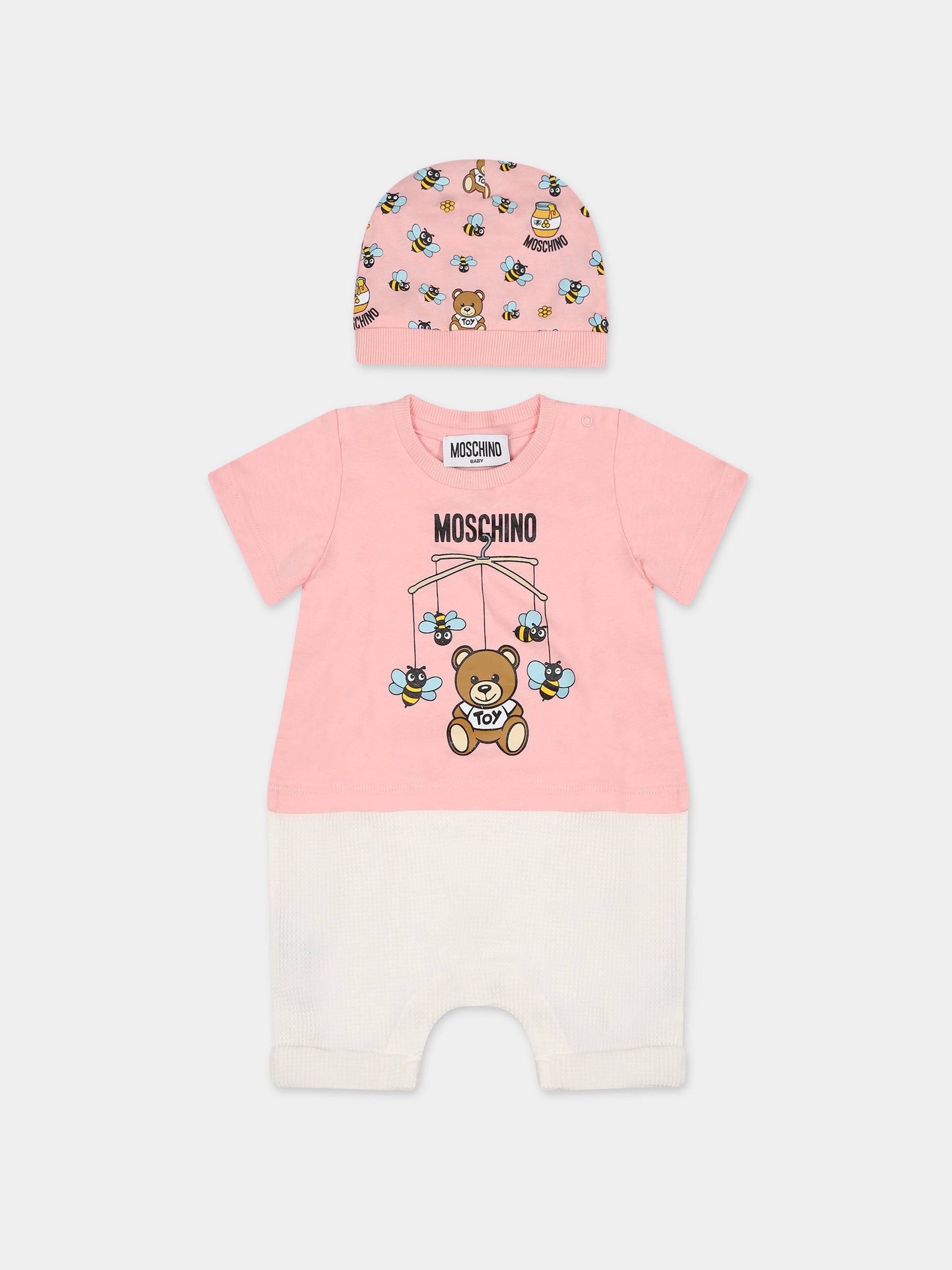 Set rosa per neonata con Teddy Bear e logo,Moschino Kids,MUY04Z LAA03 50209