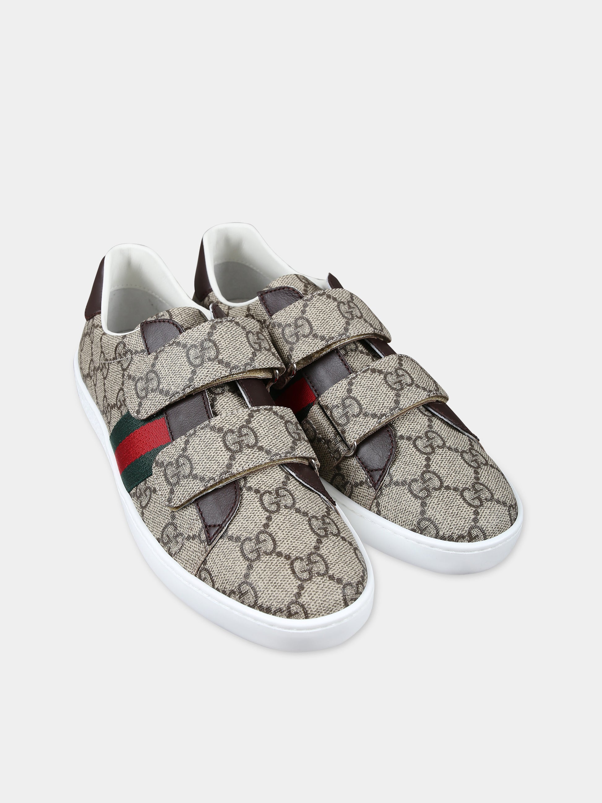 Sneakers marroni neonato con logo GG all-over,Gucci Kids,463091 FACYF 9753