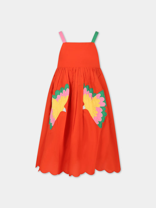 Vestito rosso per bambina con pappagalli,Stella Mccartney Kids,TS1D72 Z0142 412