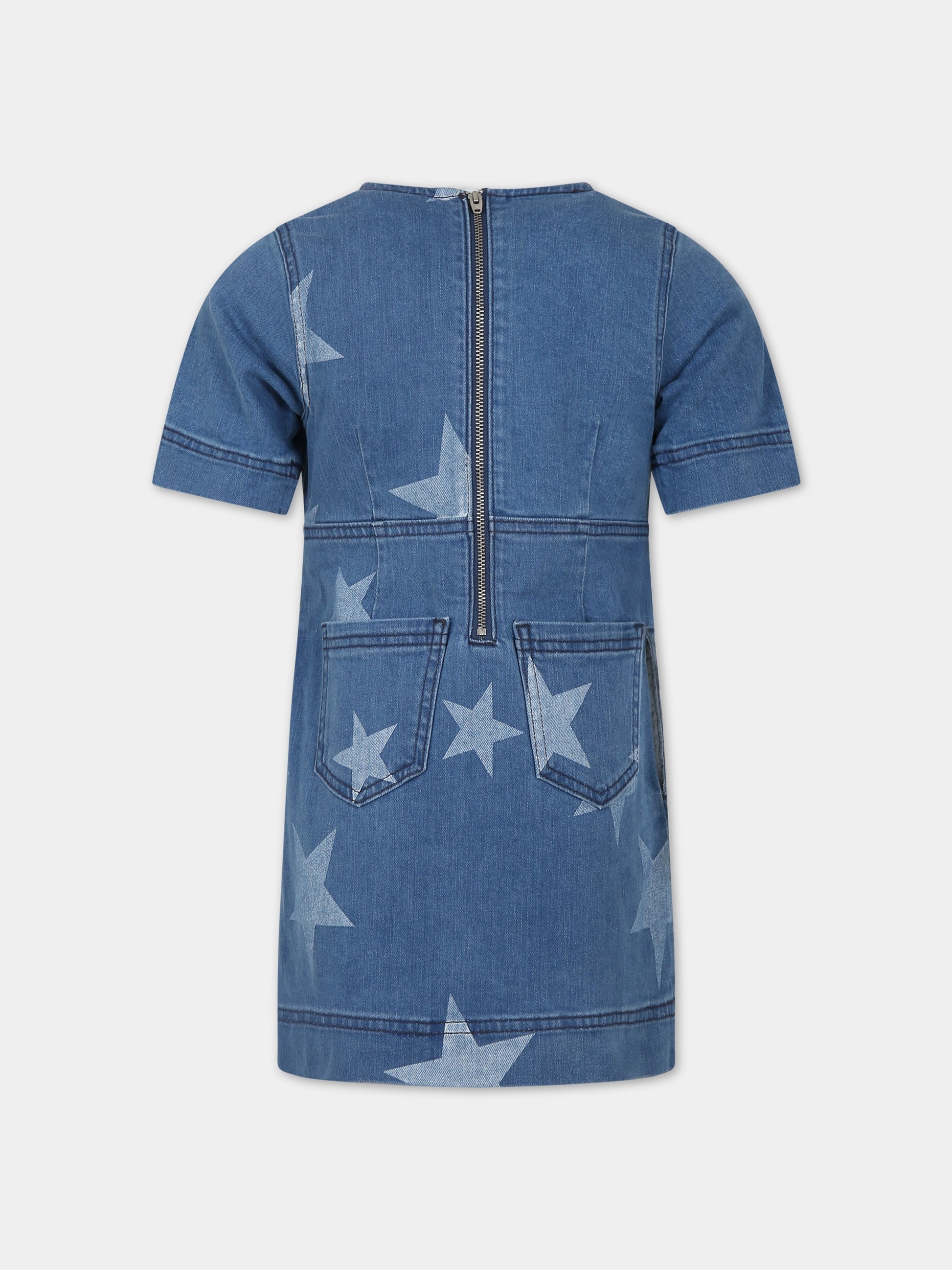 Vestito blu per bambina con stelle,Stella Mccartney Kids,TS1D91 Z0863 620BC