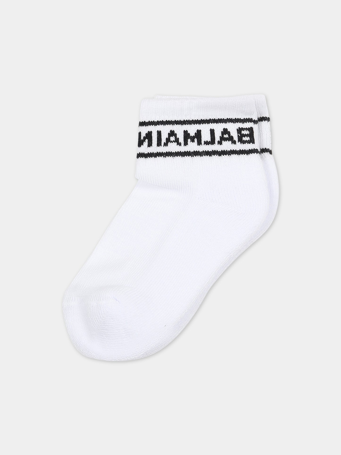 Calza bianche per neonati con logo,Balmain Kids,BS0560 Z0553 100NE
