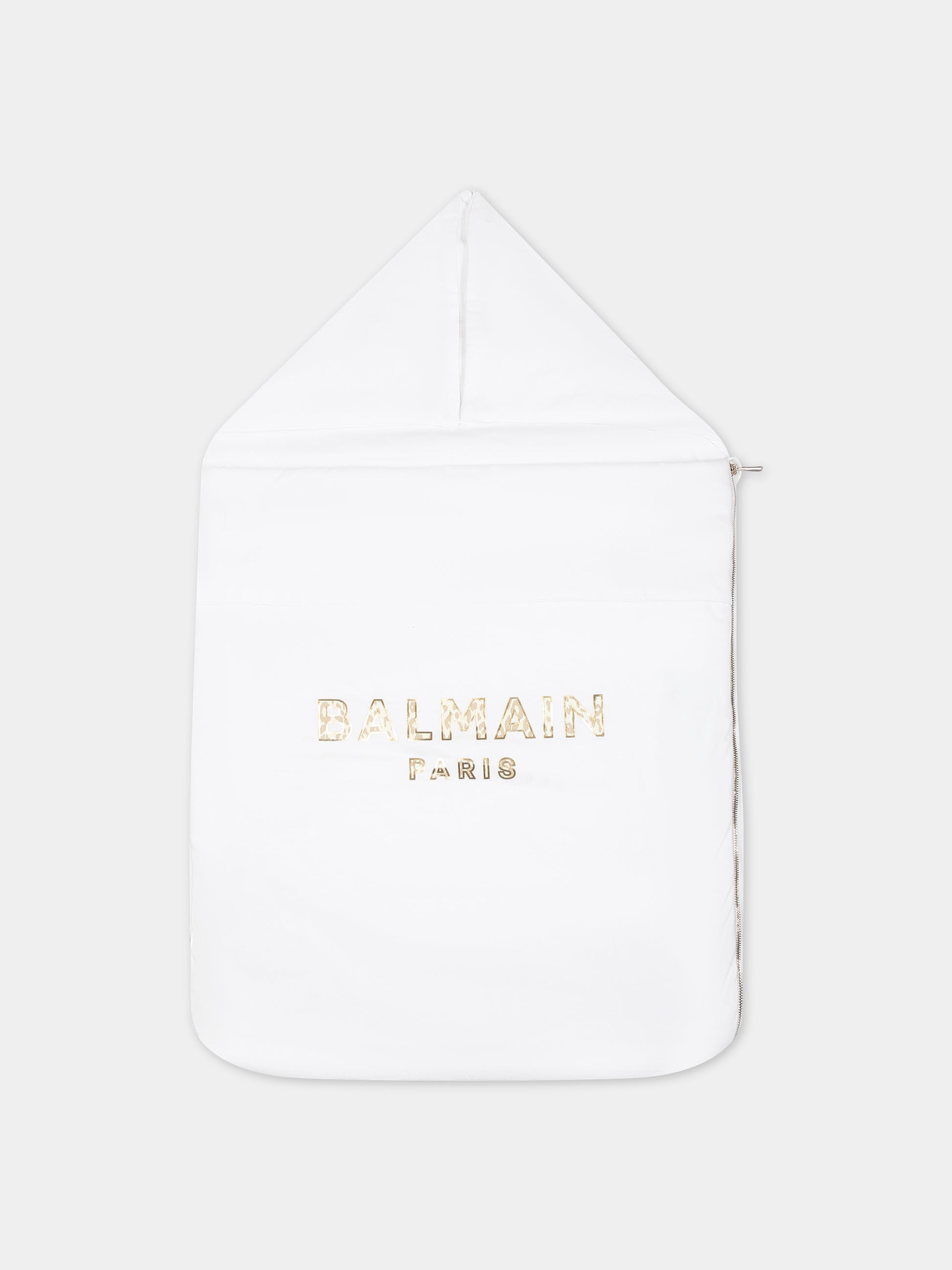 Sacco nanna bianco per neonati con logo,Balmain Kids,BS0650 J0177 100BG