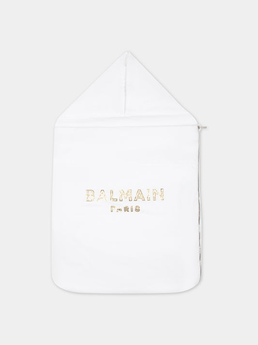 Sacco nanna bianco per neonati con logo,Balmain Kids,BS0650 J0177 100BG