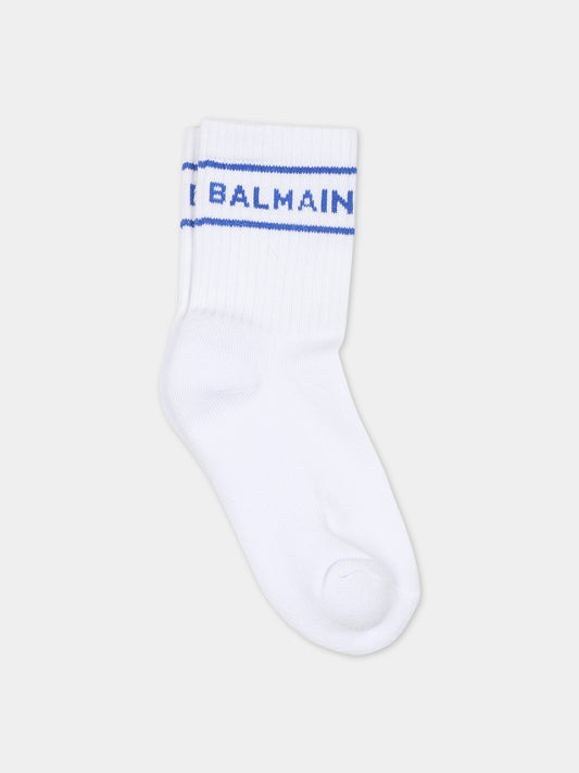 Calza bianche per neonati con logo,Balmain Kids,BS0P00 Z0553 100BL