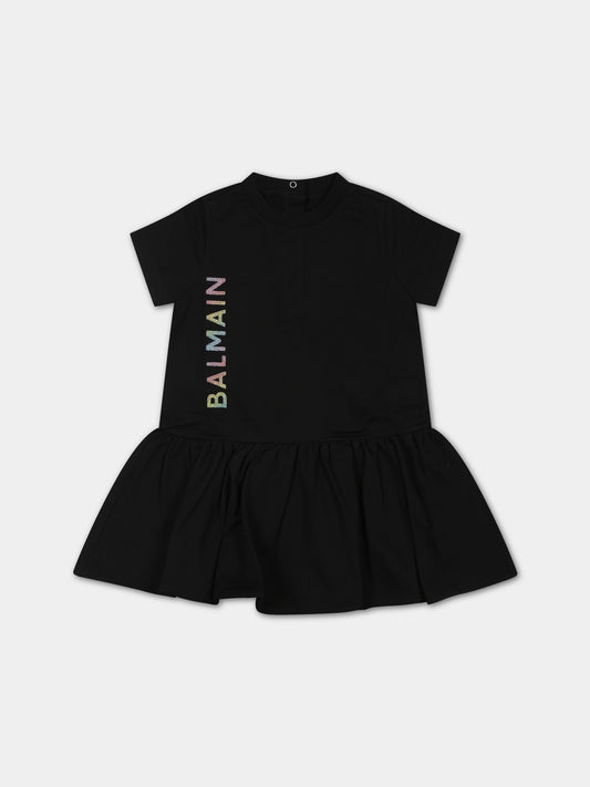 Vestito nero per neonata con logo,Balmain Kids,BS1021 Z0082 930