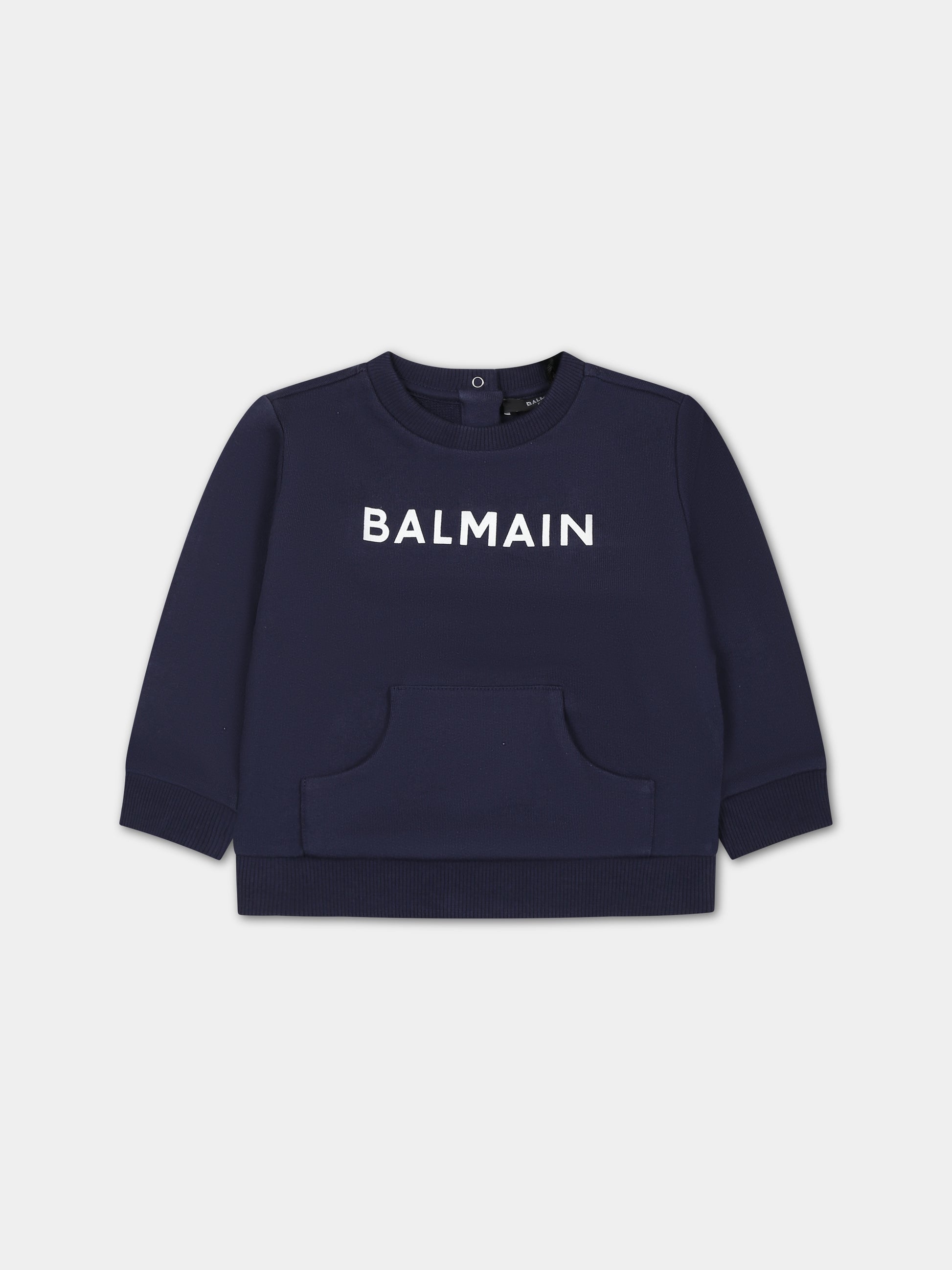 Felpa blu per neonato con logo,Balmain Kids,BS4510 Z0001 649BC