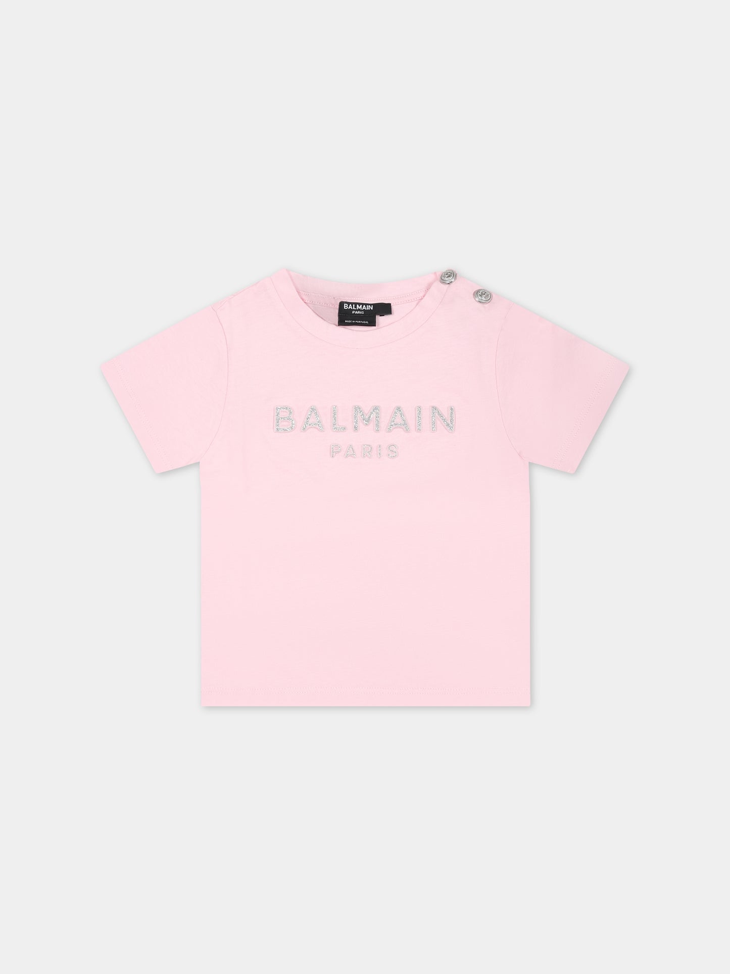 T-shirt rosa per neonata con logo,Balmain Kids,BS8001 Z0057 540AG