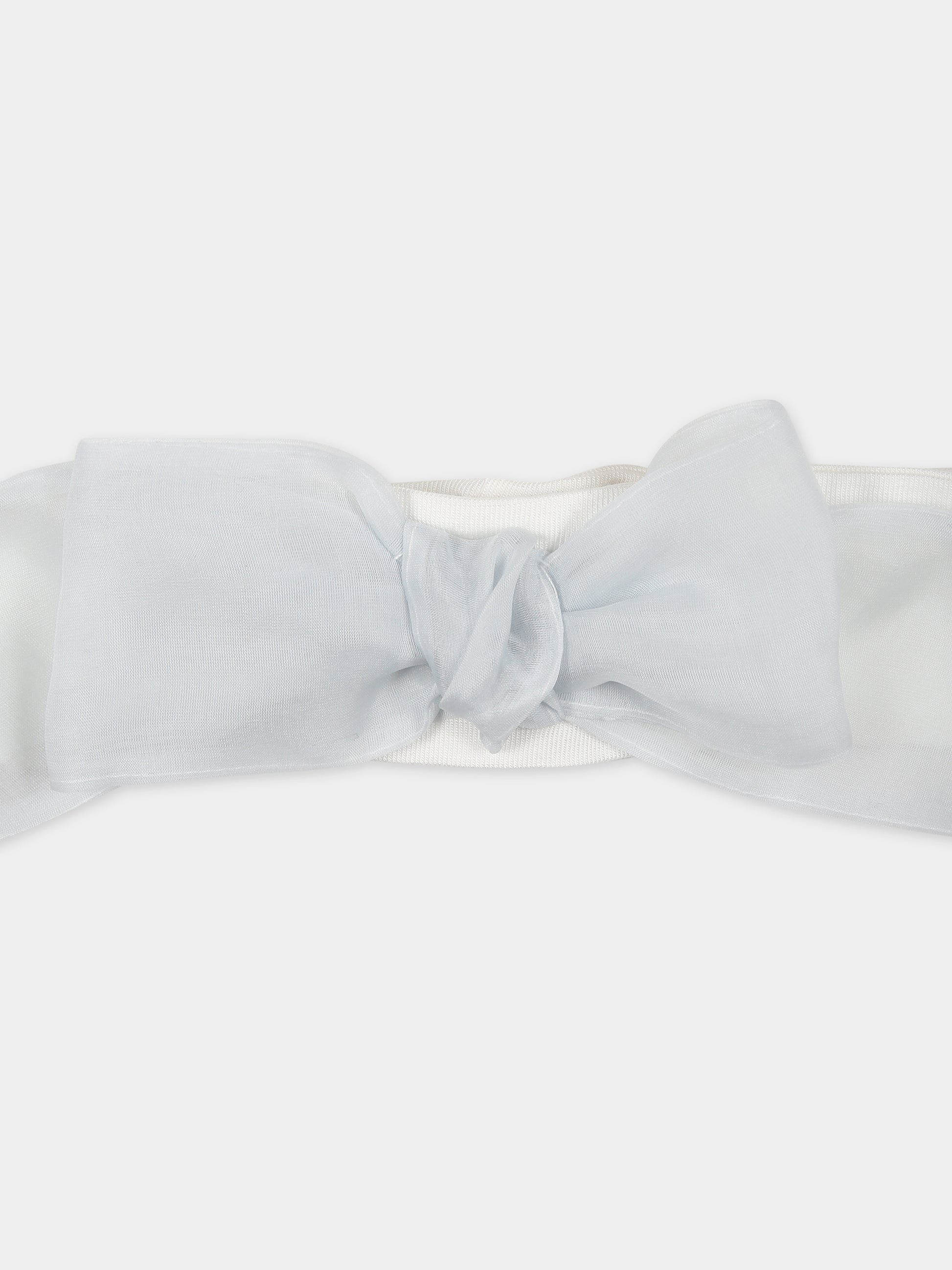 Fascia bianca per neonata con fiocco celeste,La Stupenderia,ABFA56O34