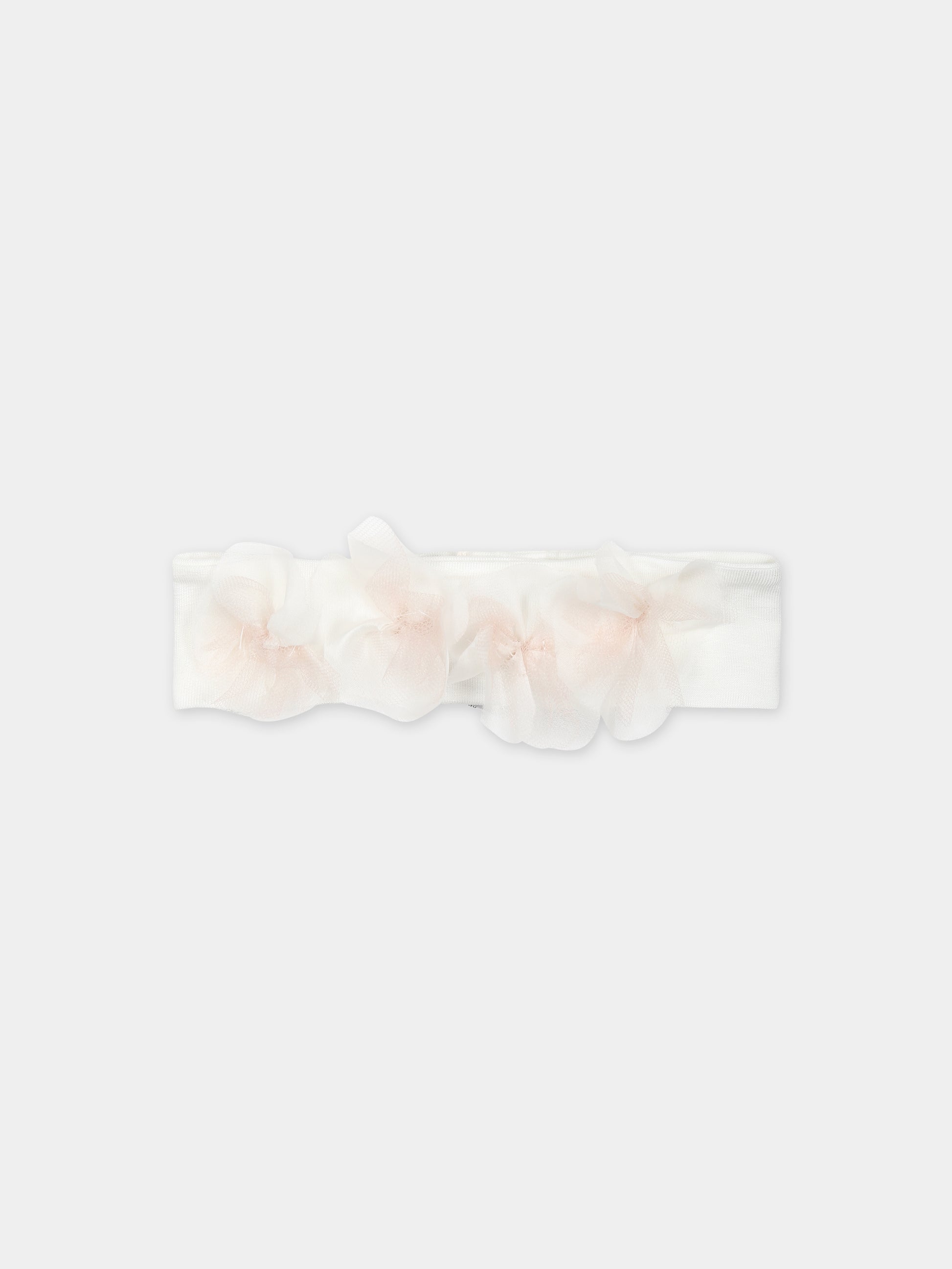 Fascia bianca per neonata con fiori,La Stupenderia,ABFA62PIN
