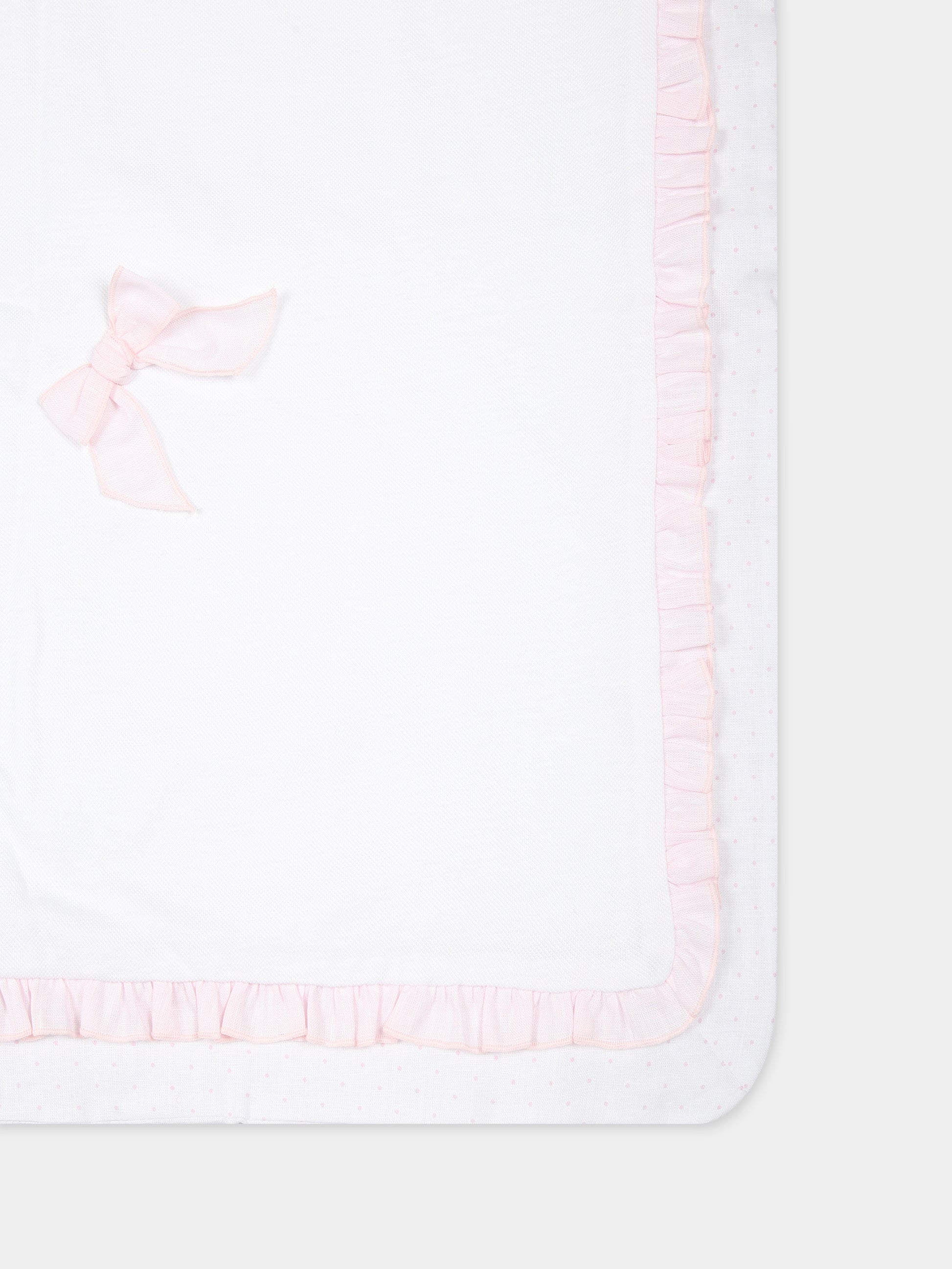 Coperta bianca per neonata con fiocchi rosa,La Stupenderia,TBCO52N01