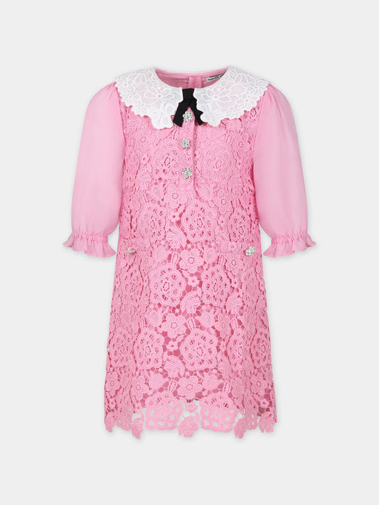 Vestito elegante rosa per bambina in pizzo macramé,Self-portrait,RS24 732S P