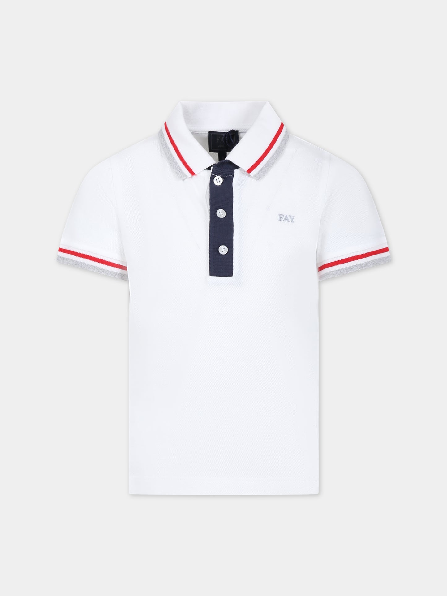 Polo bianca per bambino con logo,Fay Kids,FS8P01 Z0022 100RO