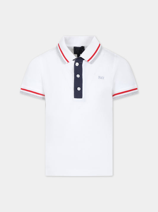 Polo bianca per bambino con logo,Fay Kids,FS8P01 Z0022 100RO