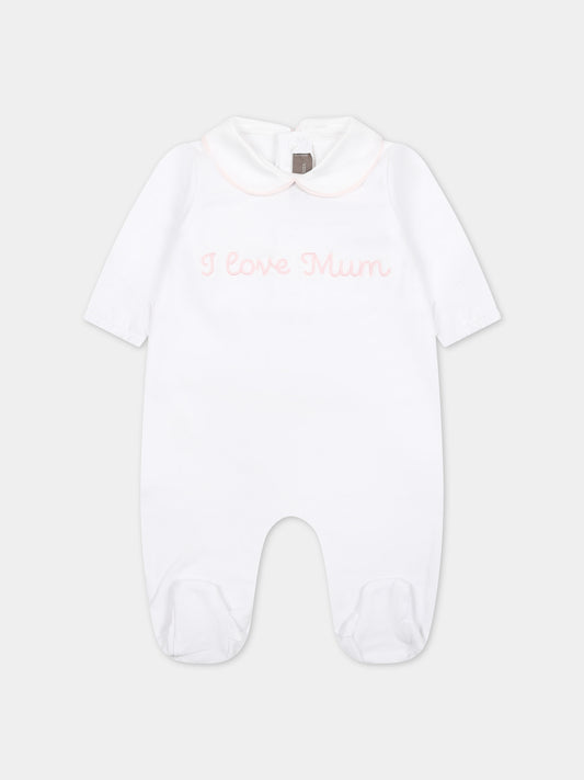 Tutina bianca per neonata con scritta,Little Bear,8044 BIANCO/ROSA