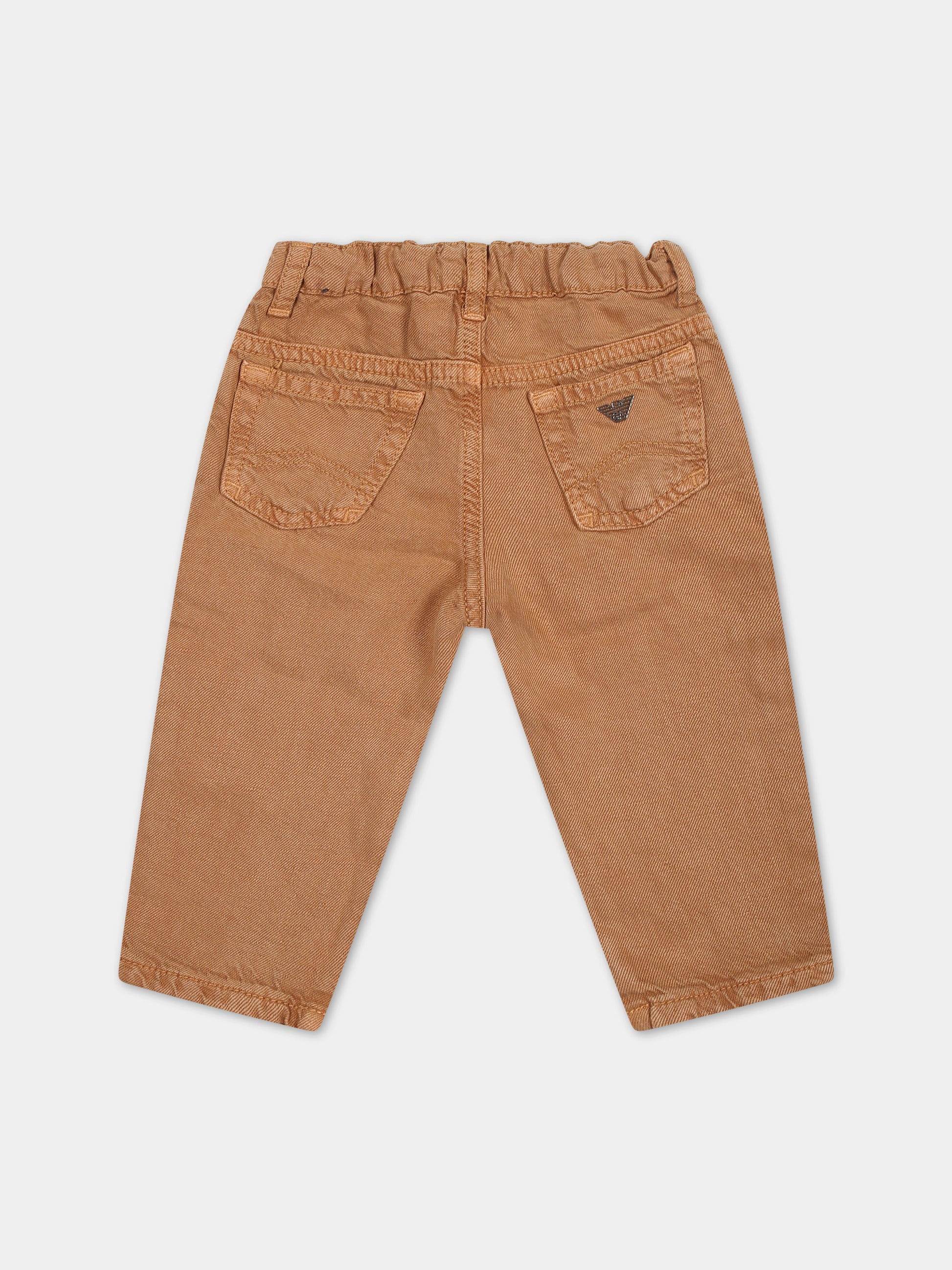 Pantaloni casual marroni per neonato con logo,Armani Junior,3DHJ75 4N8IZ 0430