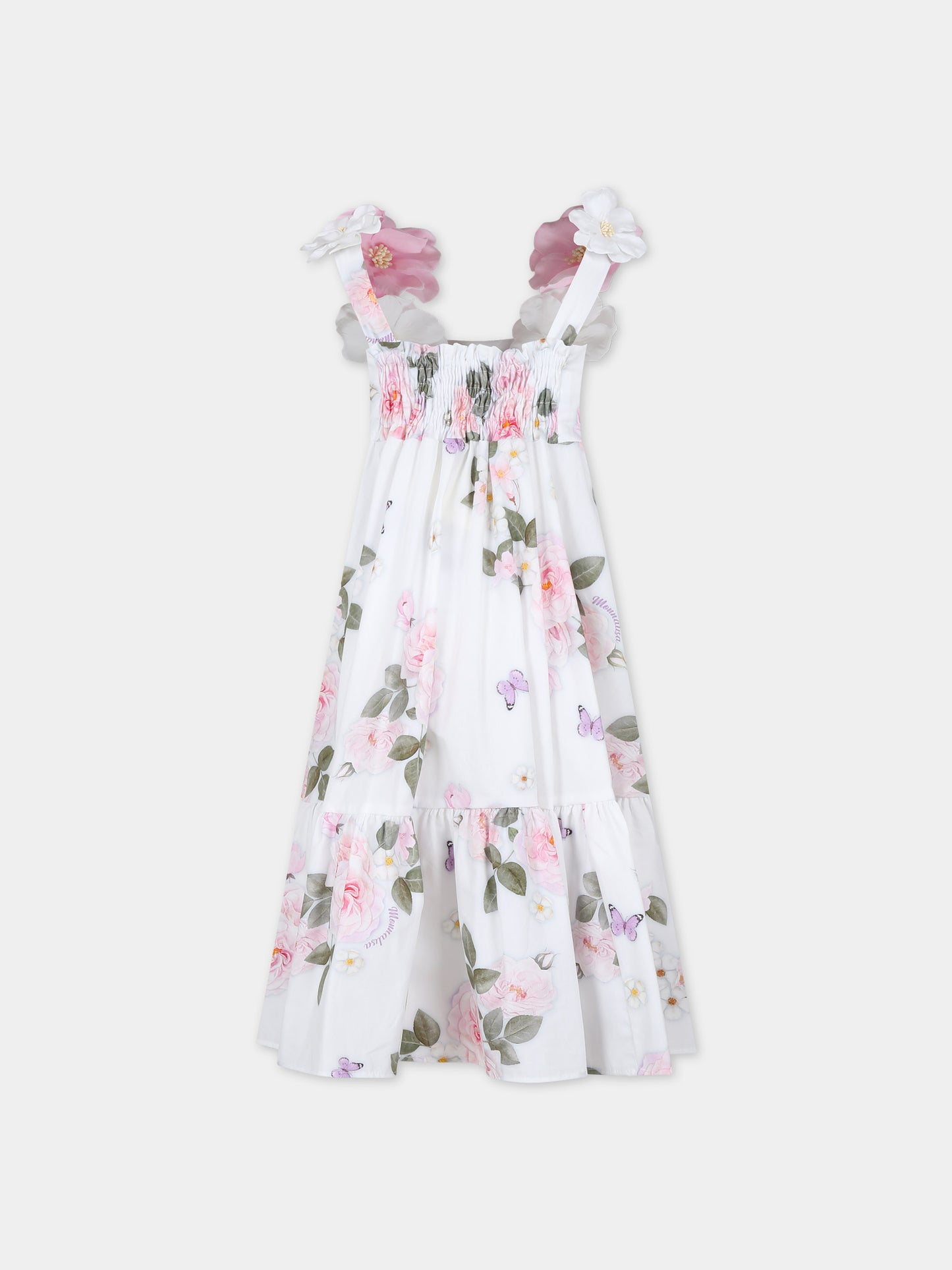 Vestito bianco per bambina con fiori,Monnalisa,11C923 3672 0099