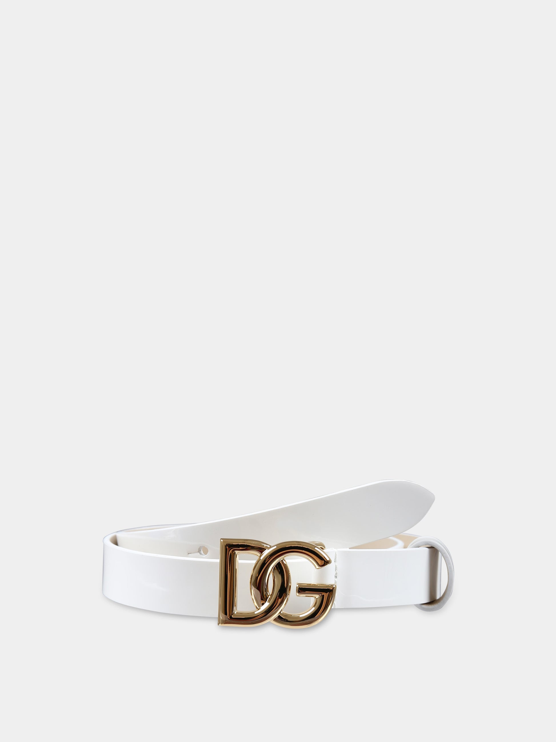 Cintura bianca in vernice per bambina con logo,Dolce & Gabbana Kids,EE0062 A1471 87682