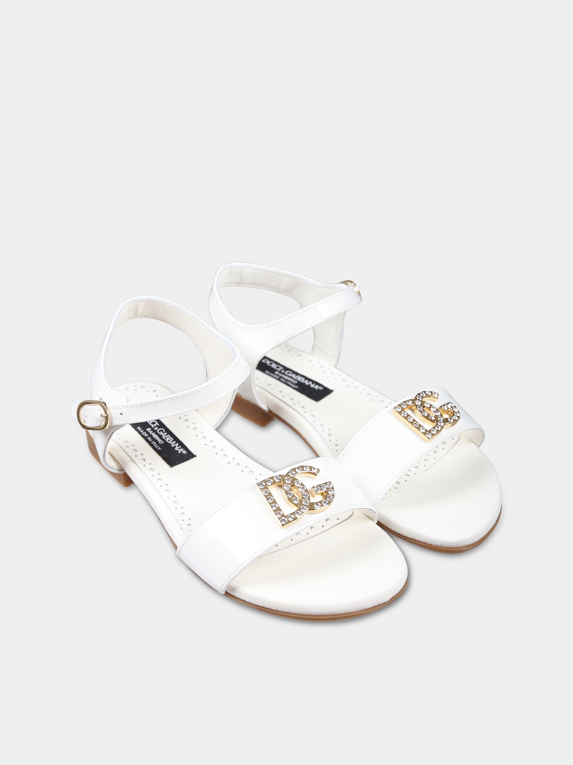 Sandali bianchi per bambina con monogramma,Dolce & Gabbana Kids,D11048 A1153 87682