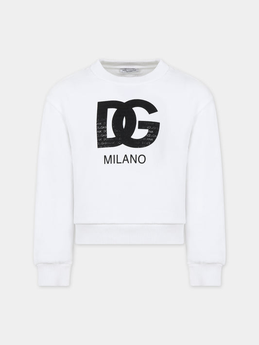 Felpa bianca per bambini con iconico monogramma,Dolce & Gabbana Kids,L4JWHZ G7L4N W0800