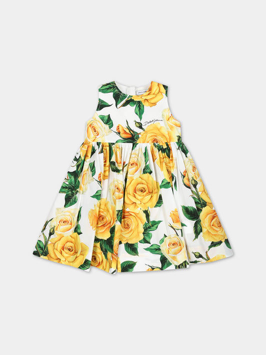 Vestito elegante bianco per neonata a fantasia flowering,Dolce & Gabbana Kids,L23DI0 HS5QR HA3VO
