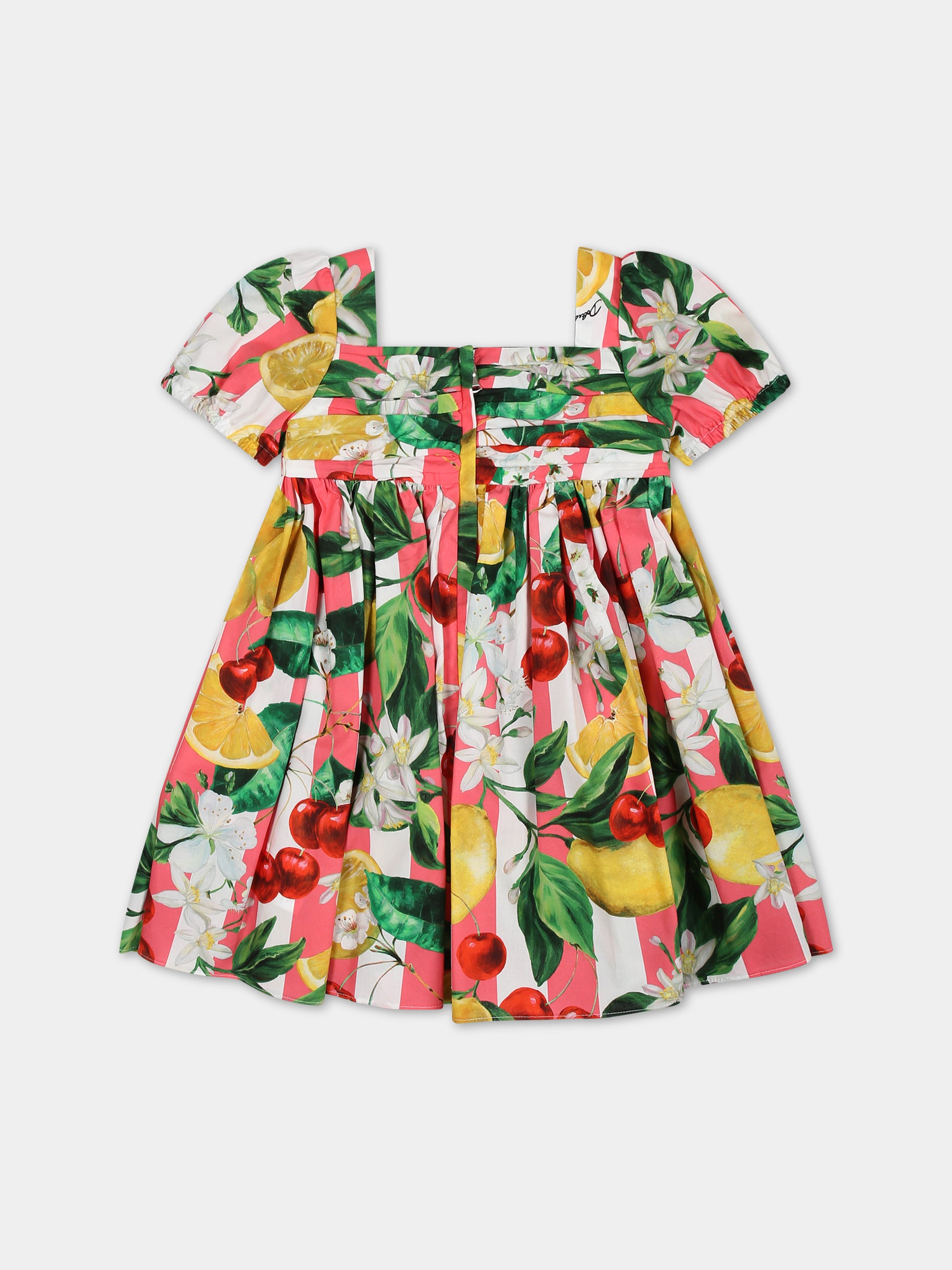 Vestito multicolor per neonata con fiori e frutti all-over,Dolce & Gabbana Kids,L23DV5 HS5Q7 HH5AL