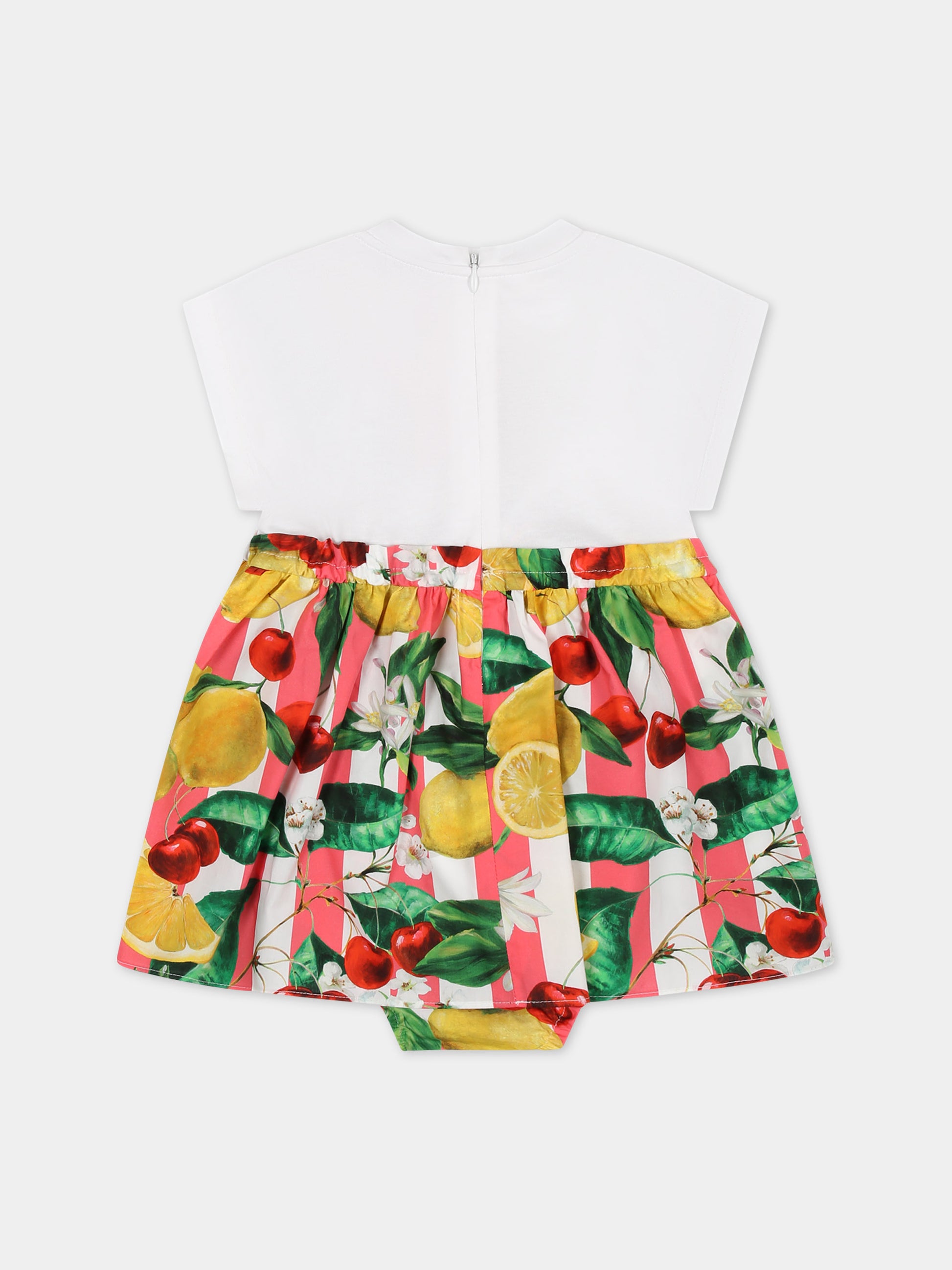 Vestito bianco per neonata con frutti e fiori multicolor all-over,Dolce & Gabbana Kids,L2JD5K G7L9B S9000