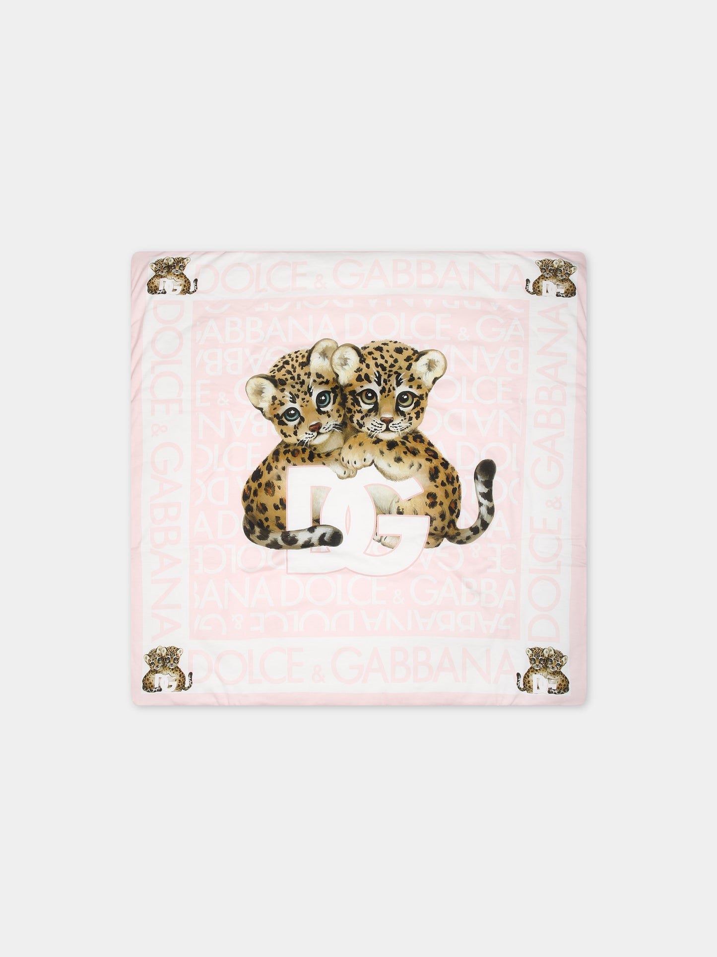 Coperta rosa per neonata con leopardi e stampa logomania,Dolce & Gabbana Kids,LNJAE1 G7KR0 S9001